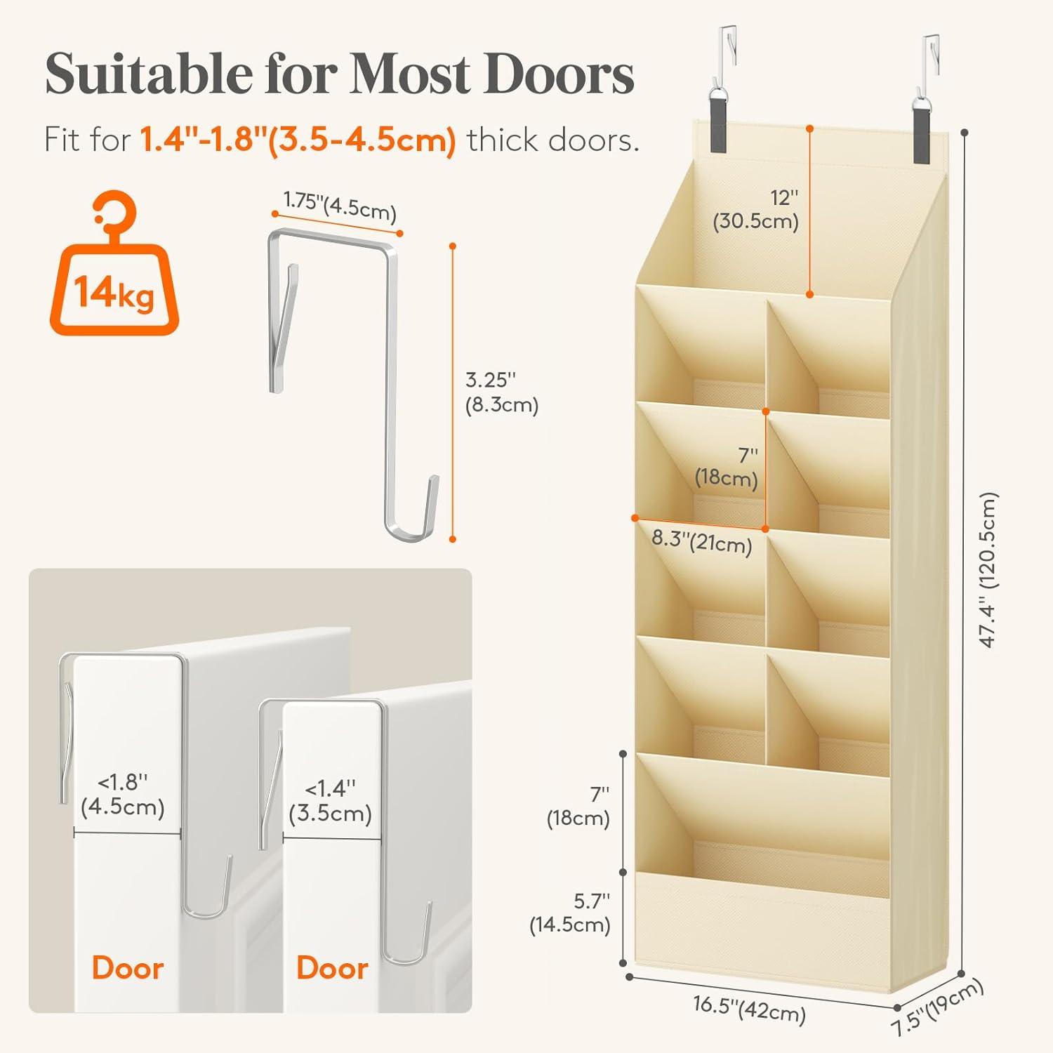 imageLifewit 6 Tier Over the Door Shoe Organizer with 11 Large Deep Pockets Fabric Hanging Shoes Shelf for Closet Dorm Storage Fit Up to 12 Pair Shoe Rack Holder for Sneakers Boots GrayBeige