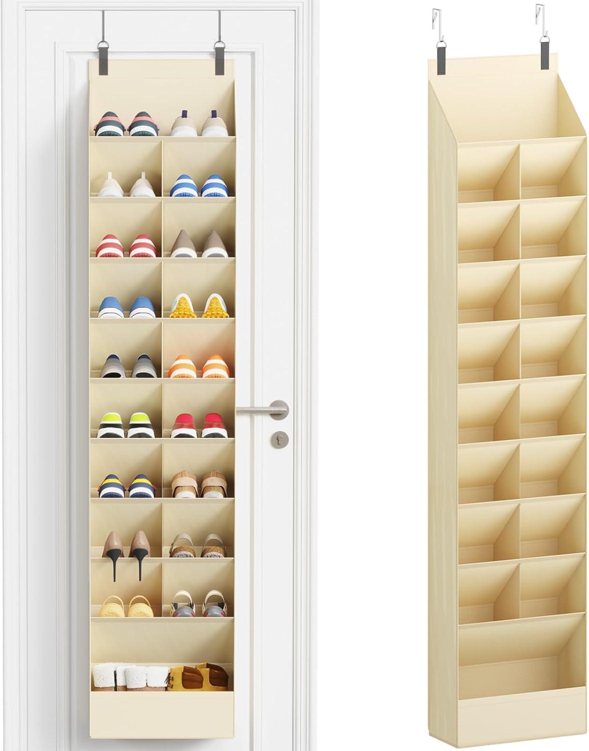 imageLifewit 6 Tier Over the Door Shoe Organizer with 11 Large Deep Pockets Fabric Hanging Shoes Shelf for Closet Dorm Storage Fit Up to 12 Pair Shoe Rack Holder for Sneakers Boots GrayBeige