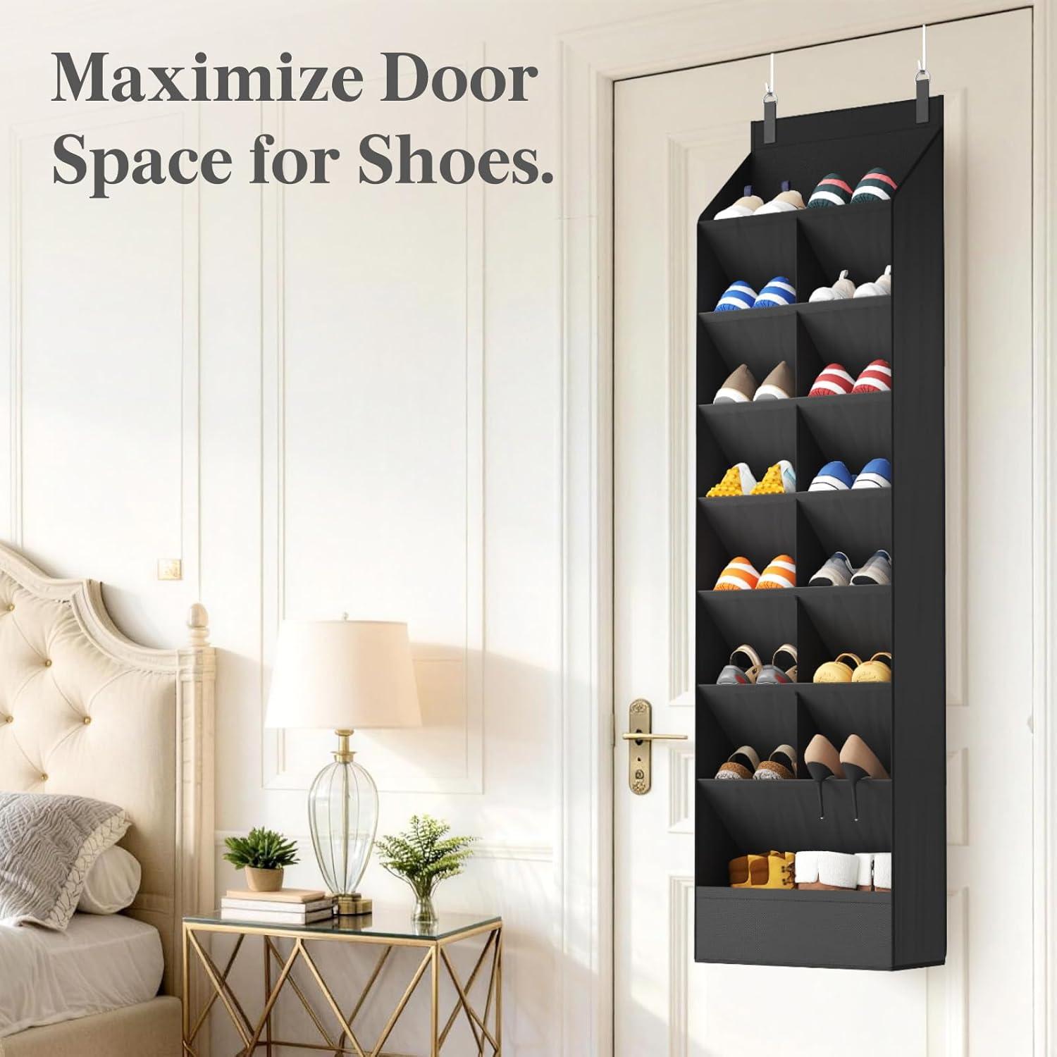 imageLifewit 6 Tier Over the Door Shoe Organizer with 11 Large Deep Pockets Fabric Hanging Shoes Shelf for Closet Dorm Storage Fit Up to 12 Pair Shoe Rack Holder for Sneakers Boots GrayBlack