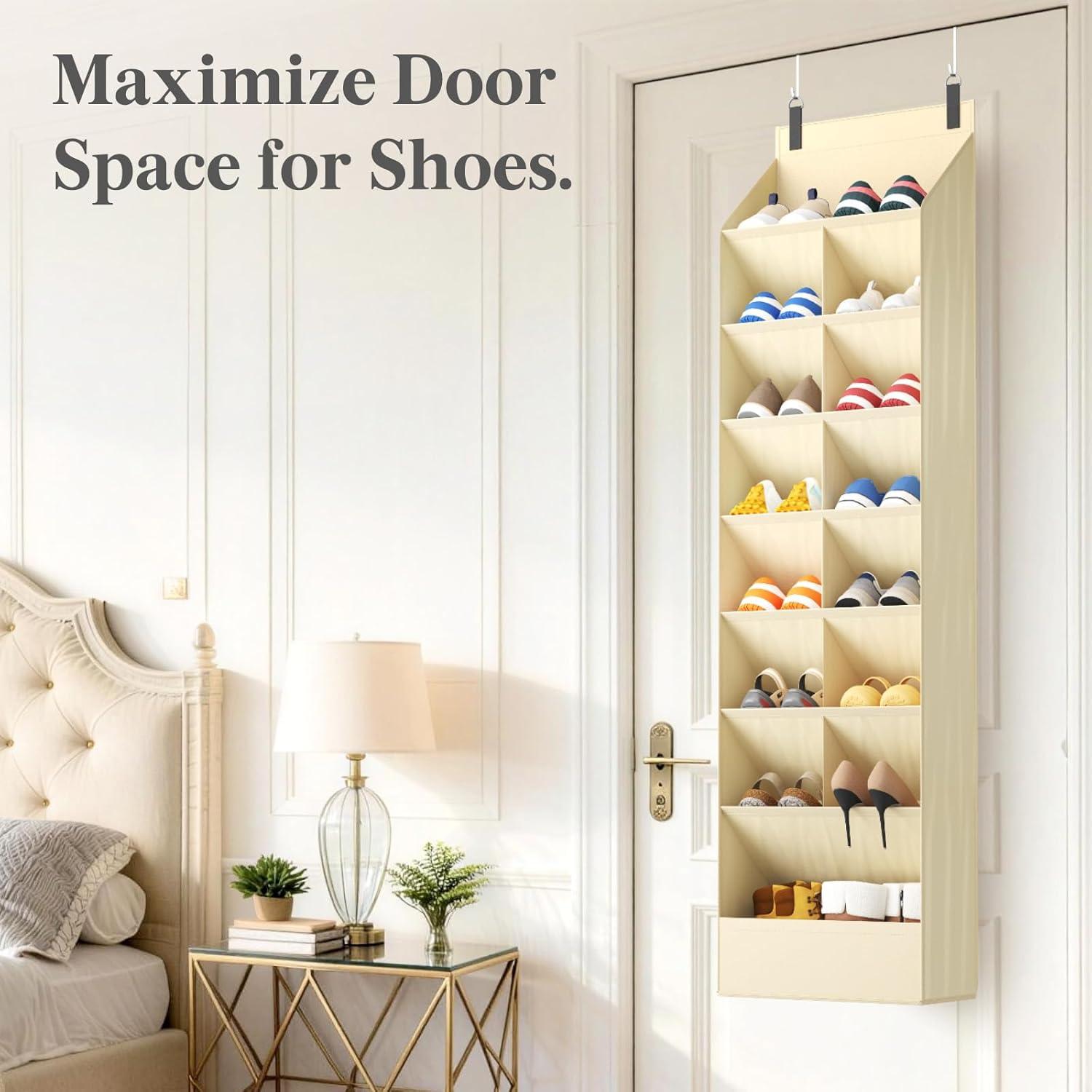 imageLifewit 6 Tier Over the Door Shoe Organizer with 11 Large Deep Pockets Fabric Hanging Shoes Shelf for Closet Dorm Storage Fit Up to 12 Pair Shoe Rack Holder for Sneakers Boots GrayBeige
