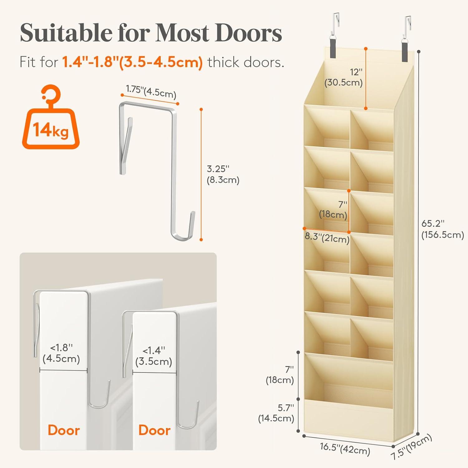 imageLifewit 6 Tier Over the Door Shoe Organizer with 11 Large Deep Pockets Fabric Hanging Shoes Shelf for Closet Dorm Storage Fit Up to 12 Pair Shoe Rack Holder for Sneakers Boots GrayBeige