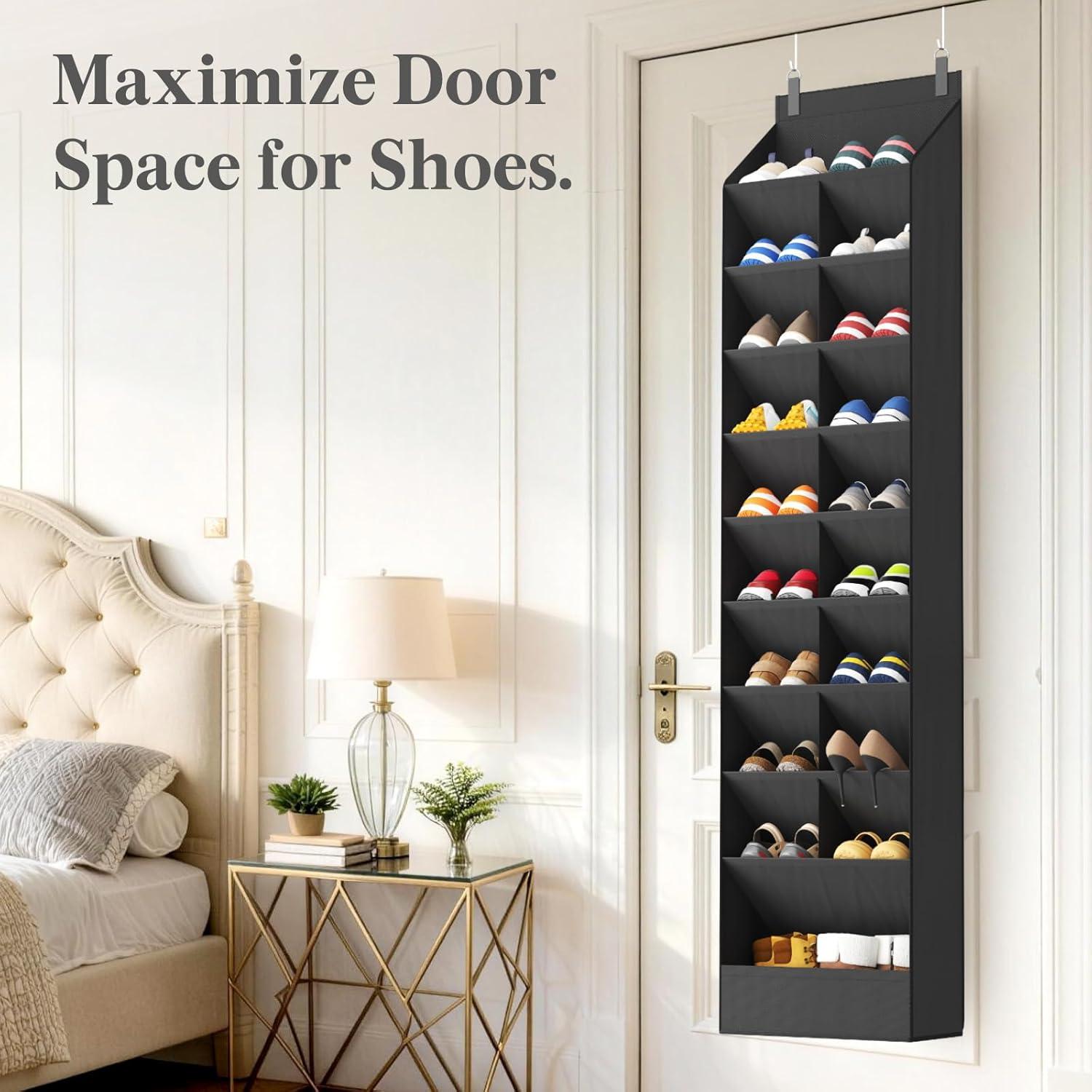 imageLifewit 6 Tier Over the Door Shoe Organizer with 11 Large Deep Pockets Fabric Hanging Shoes Shelf for Closet Dorm Storage Fit Up to 12 Pair Shoe Rack Holder for Sneakers Boots GrayBlack