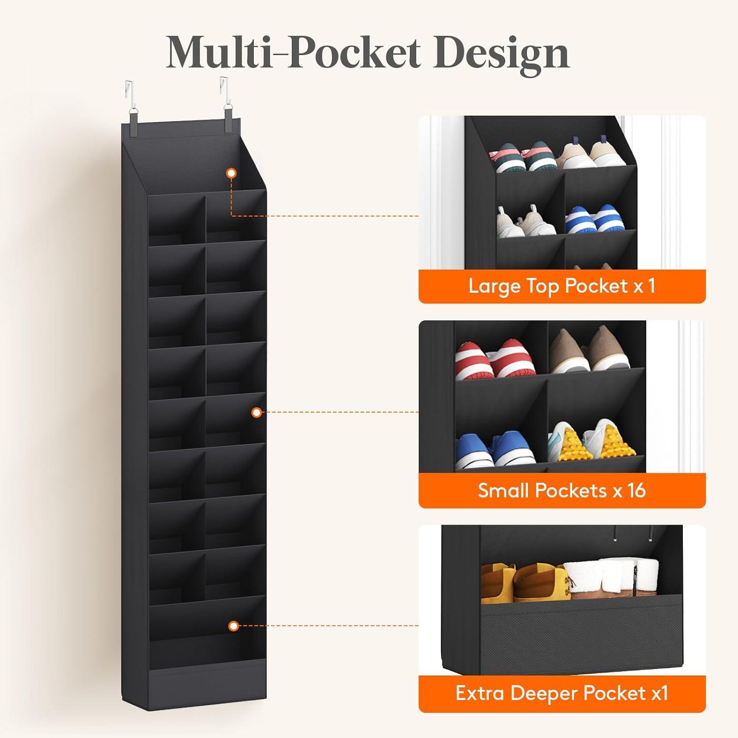 imageLifewit 6 Tier Over the Door Shoe Organizer with 11 Large Deep Pockets Fabric Hanging Shoes Shelf for Closet Dorm Storage Fit Up to 12 Pair Shoe Rack Holder for Sneakers Boots GrayBlack