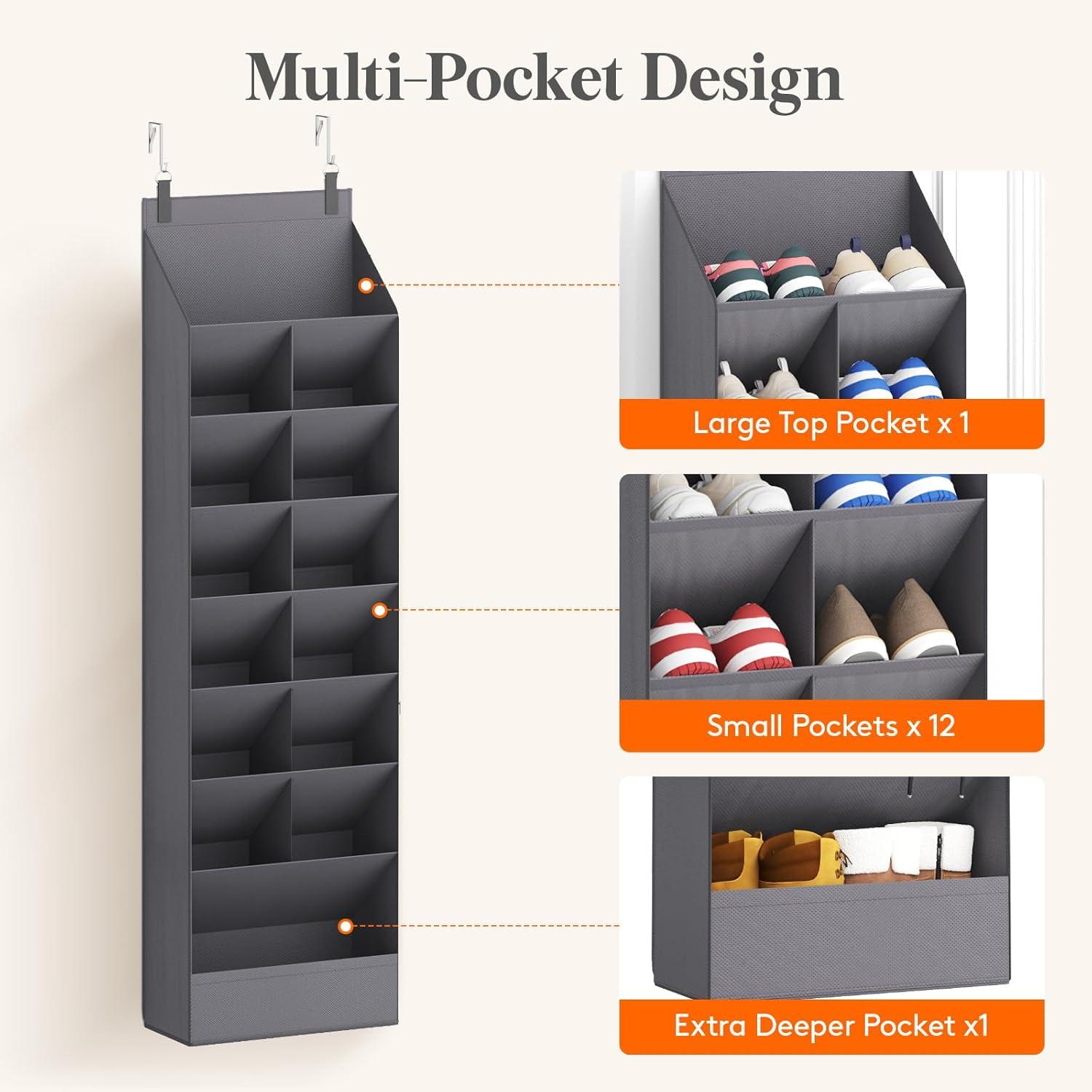 imageLifewit 6 Tier Over the Door Shoe Organizer with 11 Large Deep Pockets Fabric Hanging Shoes Shelf for Closet Dorm Storage Fit Up to 12 Pair Shoe Rack Holder for Sneakers Boots GrayGray