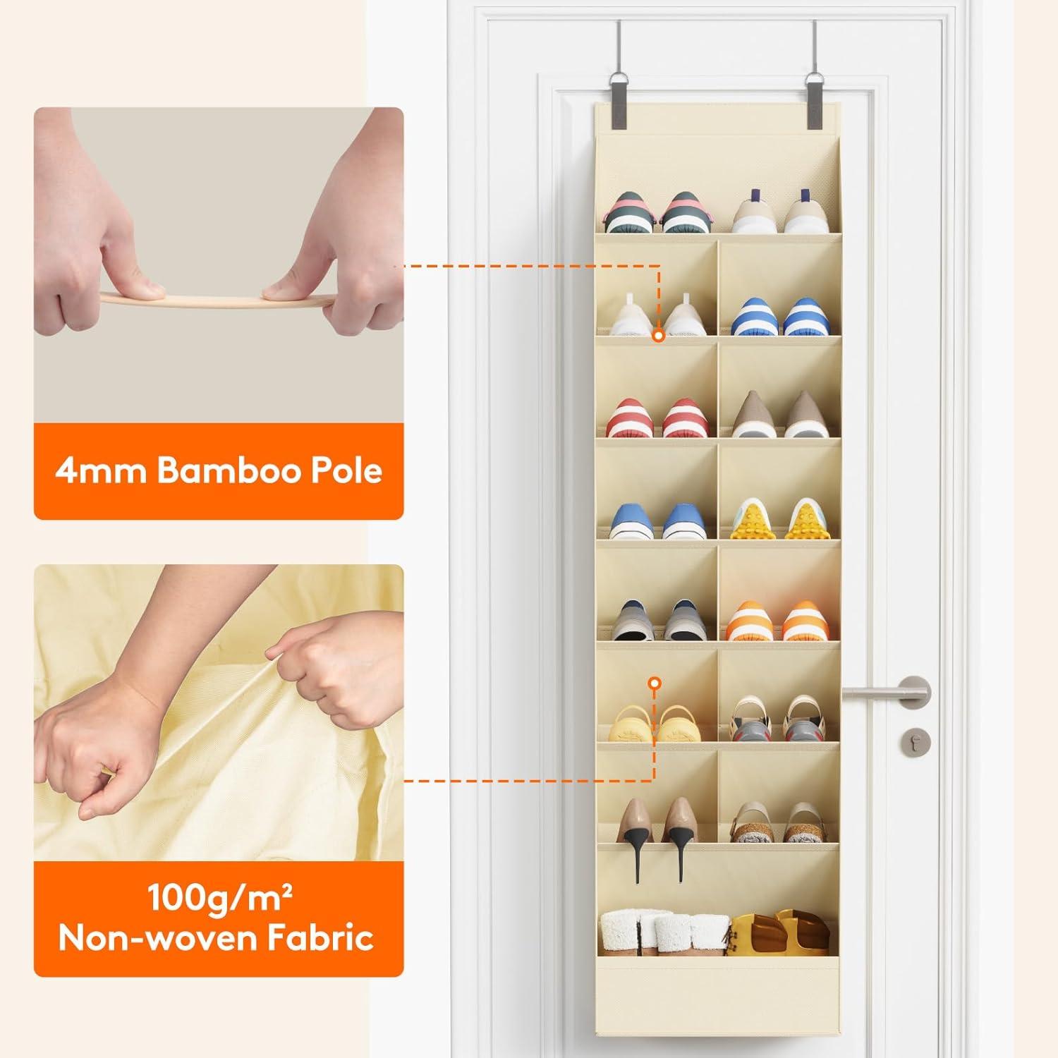 imageLifewit 6 Tier Over the Door Shoe Organizer with 11 Large Deep Pockets Fabric Hanging Shoes Shelf for Closet Dorm Storage Fit Up to 12 Pair Shoe Rack Holder for Sneakers Boots GrayBeige