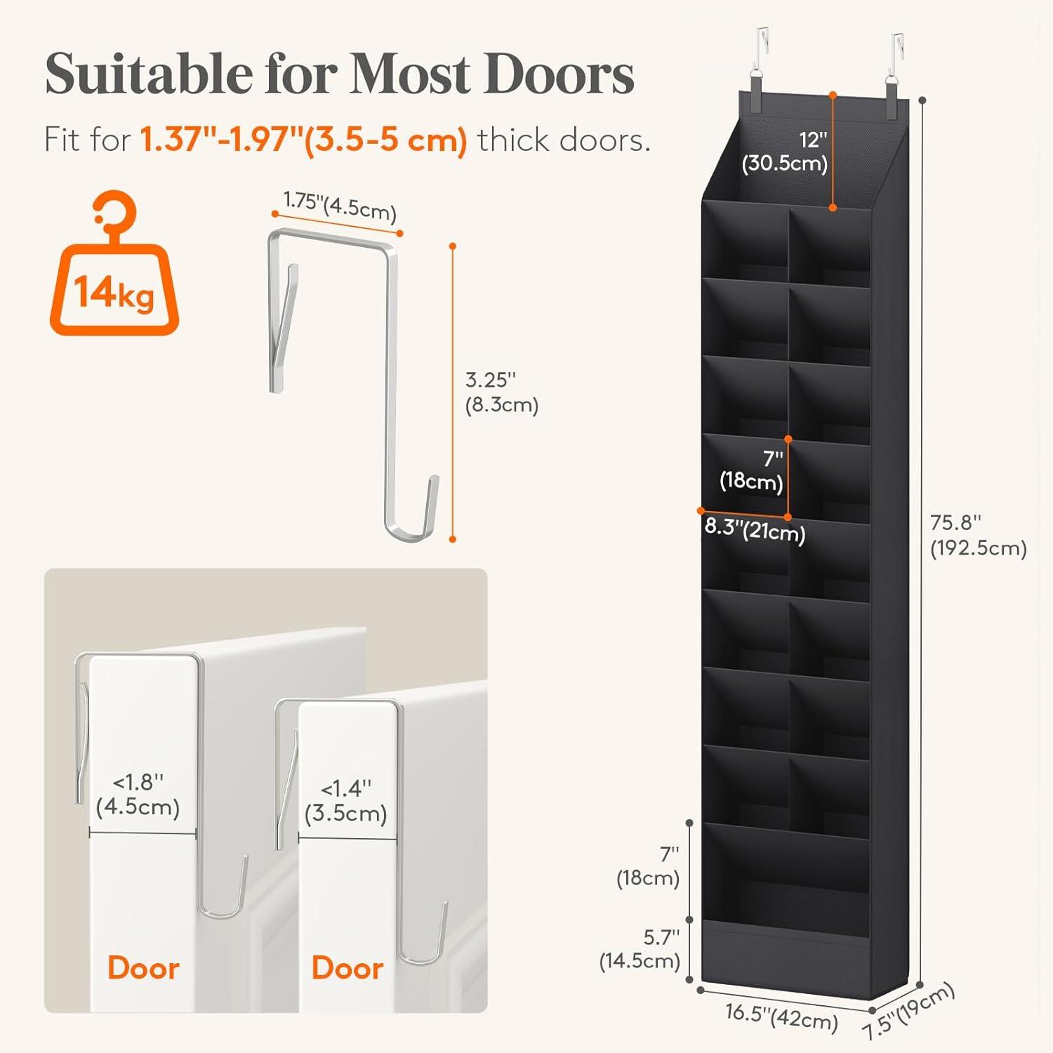 imageLifewit 6 Tier Over the Door Shoe Organizer with 11 Large Deep Pockets Fabric Hanging Shoes Shelf for Closet Dorm Storage Fit Up to 12 Pair Shoe Rack Holder for Sneakers Boots GrayBlack