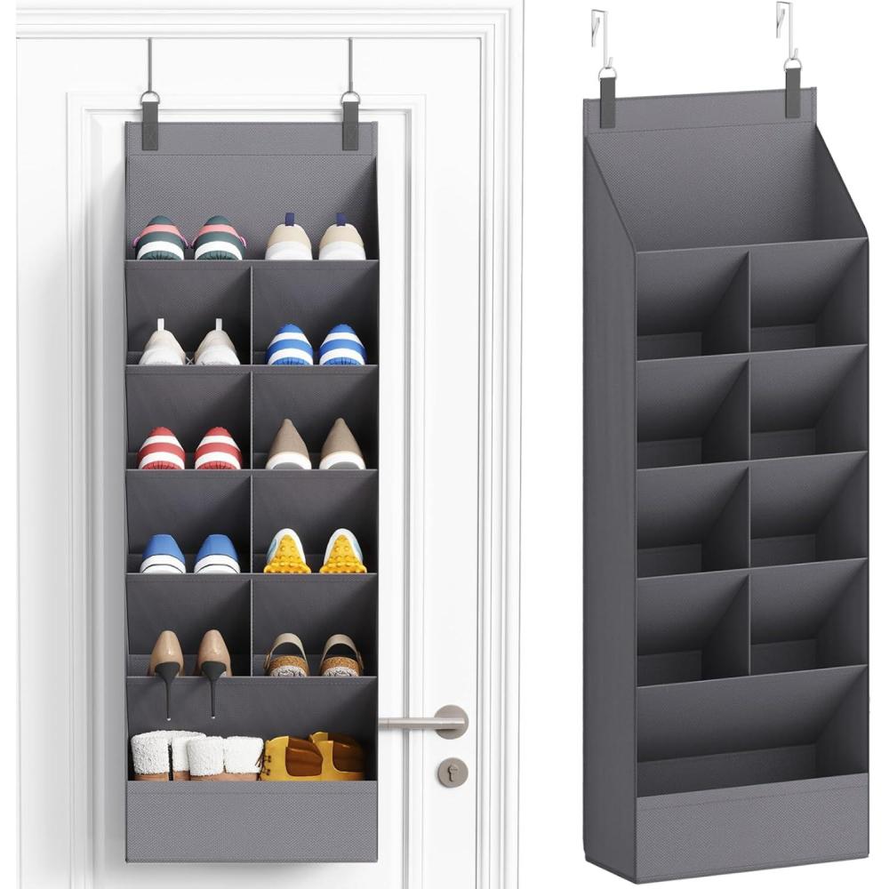 imageLifewit 6 Tier Over the Door Shoe Organizer with 11 Large Deep Pockets Fabric Hanging Shoes Shelf for Closet Dorm Storage Fit Up to 12 Pair Shoe Rack Holder for Sneakers Boots GrayGray