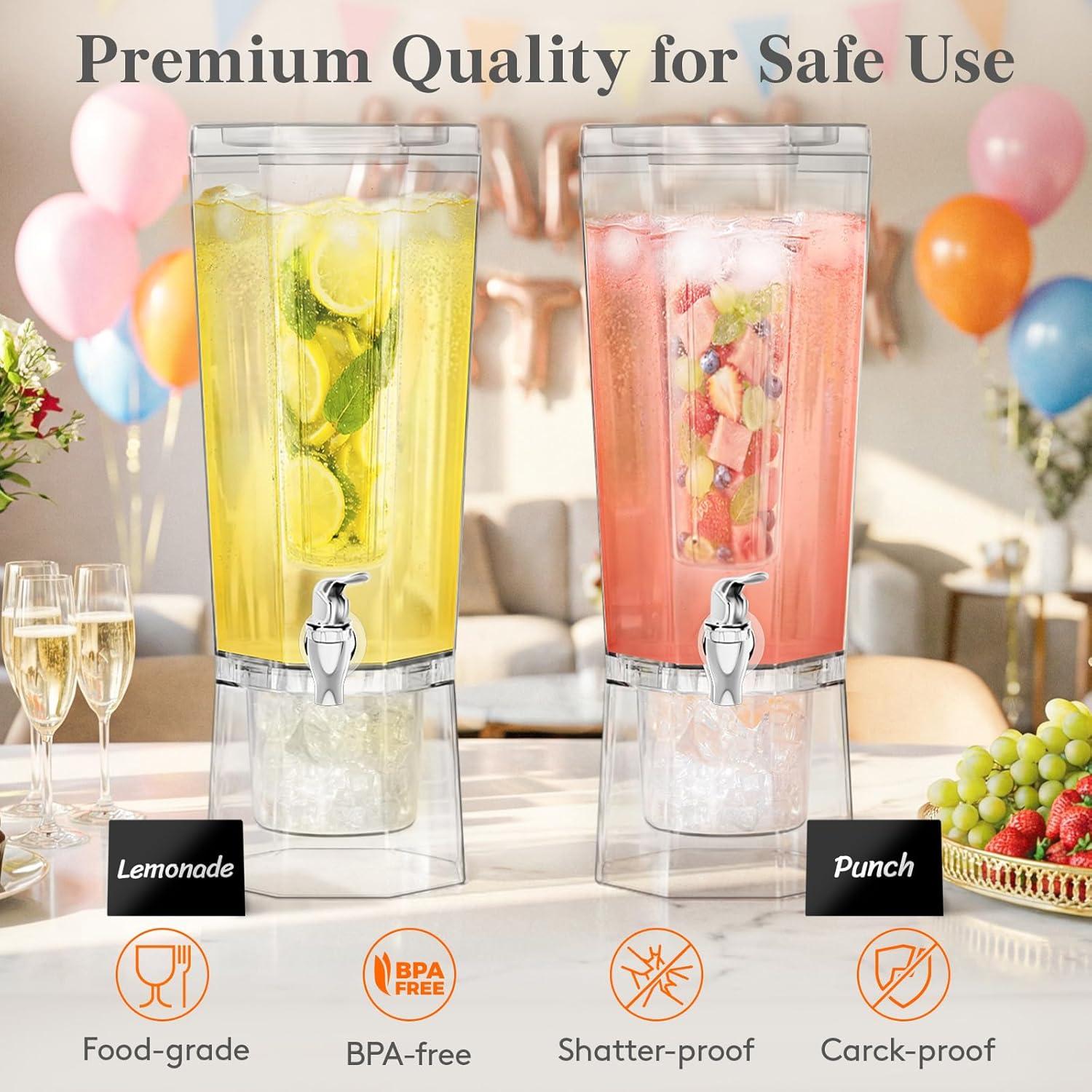 imageLifewit 16 Gallon Drink Dispenser for Parties 2 Pcs Large Plastic Beverage Container for JuiceTeaSoda with Stand amp Ice Core Clear Lemonade Dispenser with Spigot BPA Free Water Pitcher for Fridge2