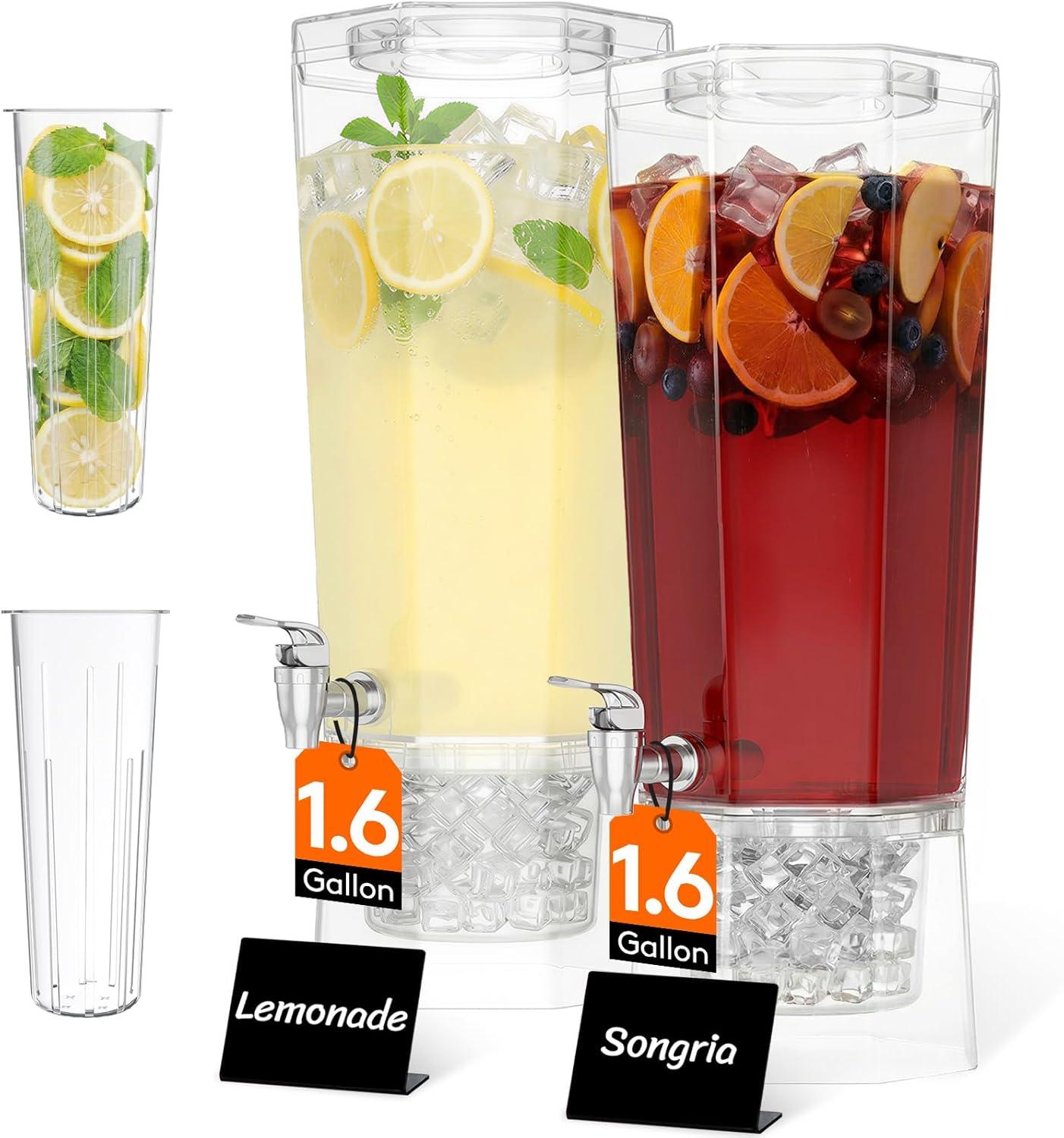 imageLifewit 16 Gallon Drink Dispenser for Parties 2 Pcs Large Plastic Beverage Container for JuiceTeaSoda with Stand amp Ice Core Clear Lemonade Dispenser with Spigot BPA Free Water Pitcher for Fridge2