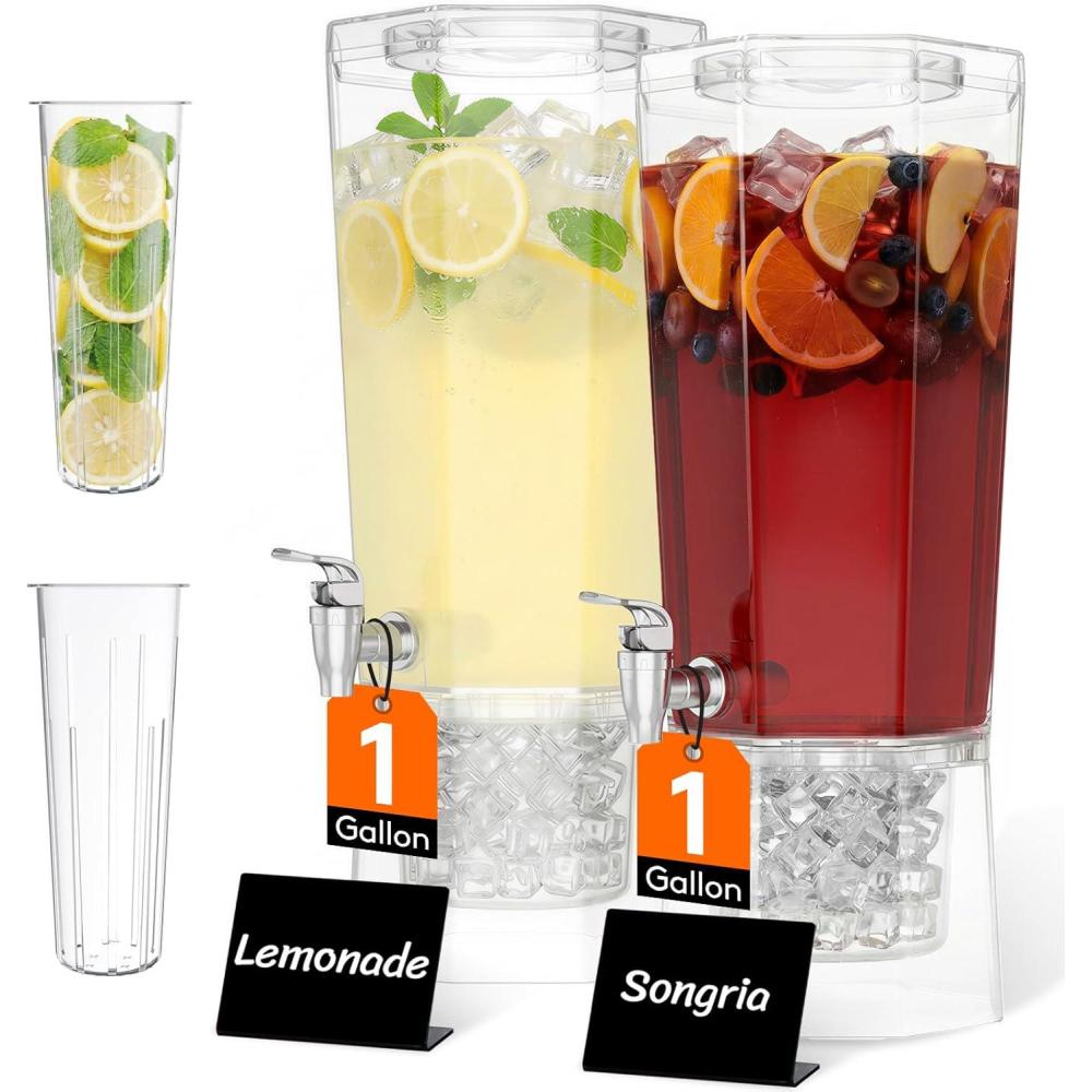 imageLifewit 16 Gallon Drink Dispenser for Parties 2 Pcs Large Plastic Beverage Container for JuiceTeaSoda with Stand amp Ice Core Clear Lemonade Dispenser with Spigot BPA Free Water Pitcher for Fridge2