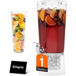 Lifewit 1.6 Gallon Drink Dispenser for Parties 2 Pcs, Large Plastic Beverage Container for Juice/Tea/Soda with Stand & Ice Core, Clear Lemonade Dispenser with Spigot, BPA Free Water Pitcher for Fridge(1)