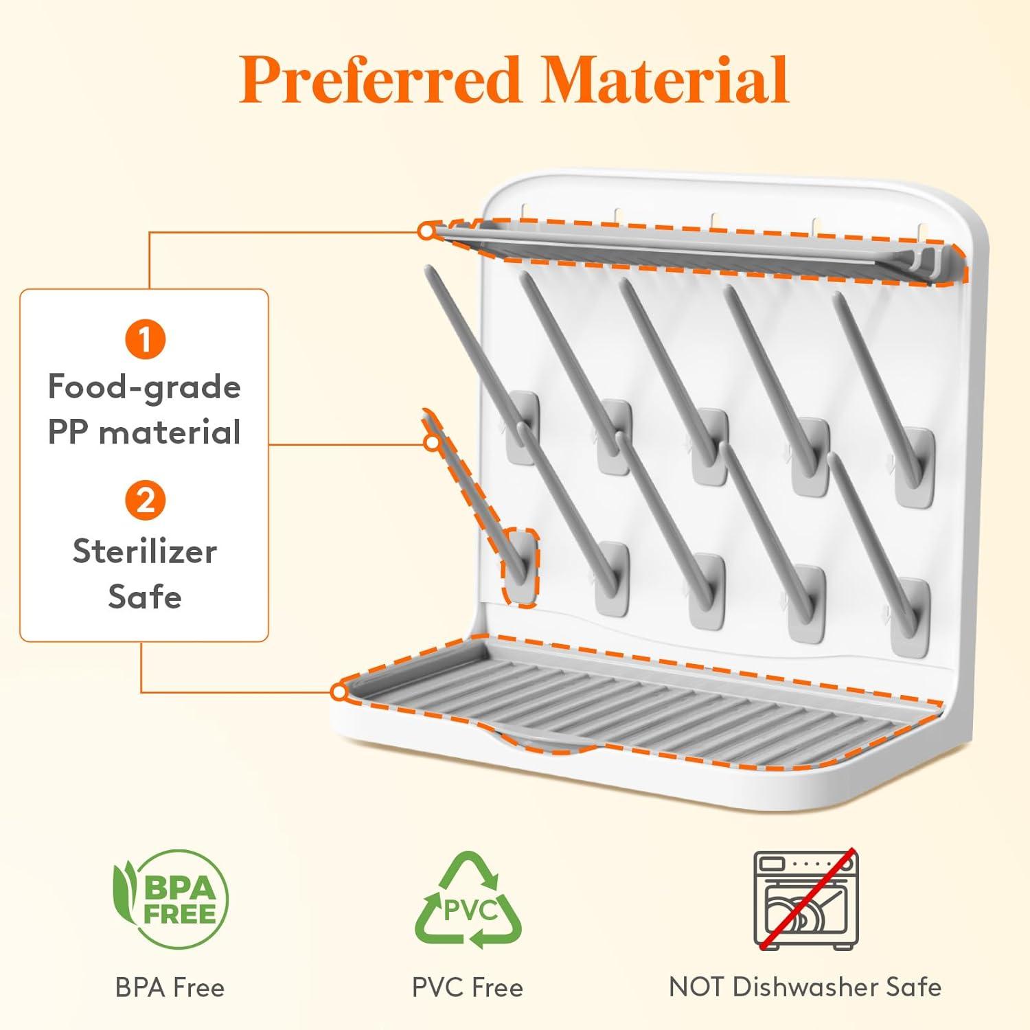 imageLifewit Baby Bottle Drying Rack with 10 Hooks Vertical Rack Dryer with Removable Pacifiers Box Drip Tray Space Saving Countertop Holder Organizer for Weighted Straws Pump Partswithout Drain Mat