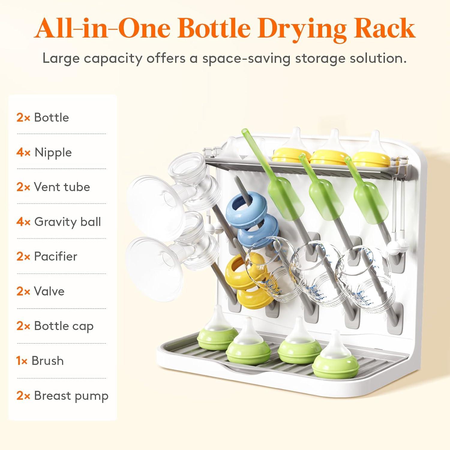 imageLifewit Baby Bottle Drying Rack with 10 Hooks Vertical Rack Dryer with Removable Pacifiers Box Drip Tray Space Saving Countertop Holder Organizer for Weighted Straws Pump Partswithout Drain Mat