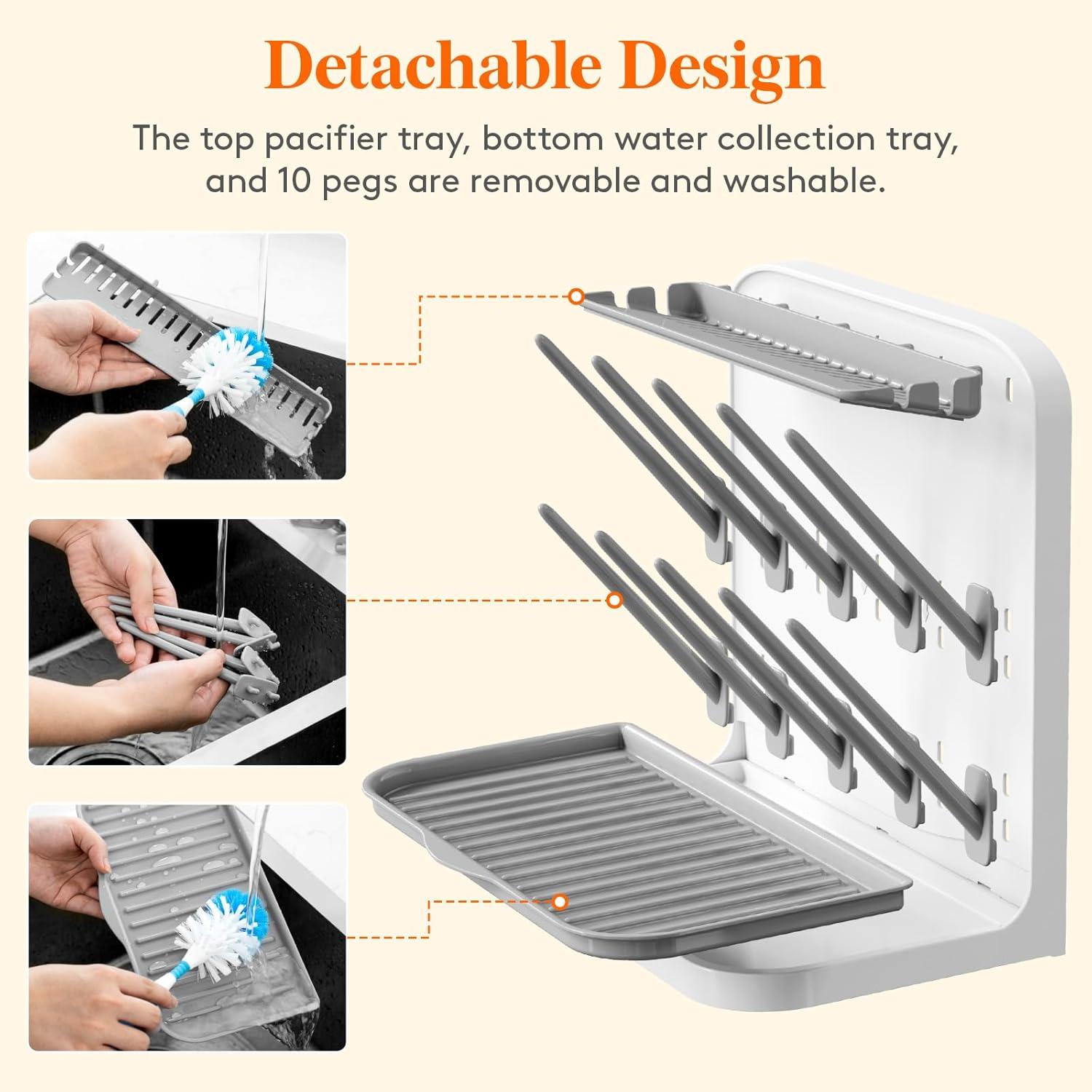imageLifewit Baby Bottle Drying Rack with 10 Hooks Vertical Rack Dryer with Removable Pacifiers Box Drip Tray Space Saving Countertop Holder Organizer for Weighted Straws Pump Partswithout Drain Mat