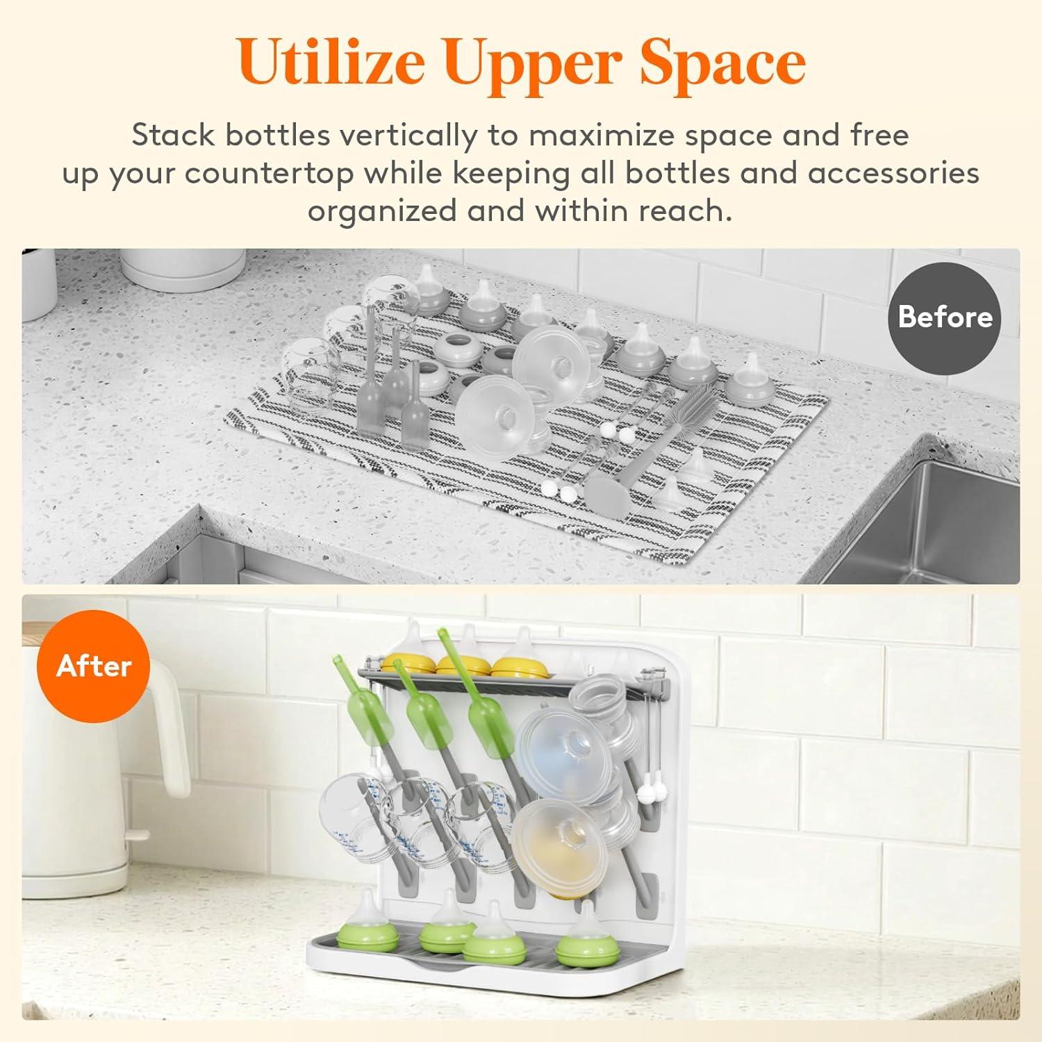 imageLifewit Baby Bottle Drying Rack with 10 Hooks Vertical Rack Dryer with Removable Pacifiers Box Drip Tray Space Saving Countertop Holder Organizer for Weighted Straws Pump Partswithout Drain Mat