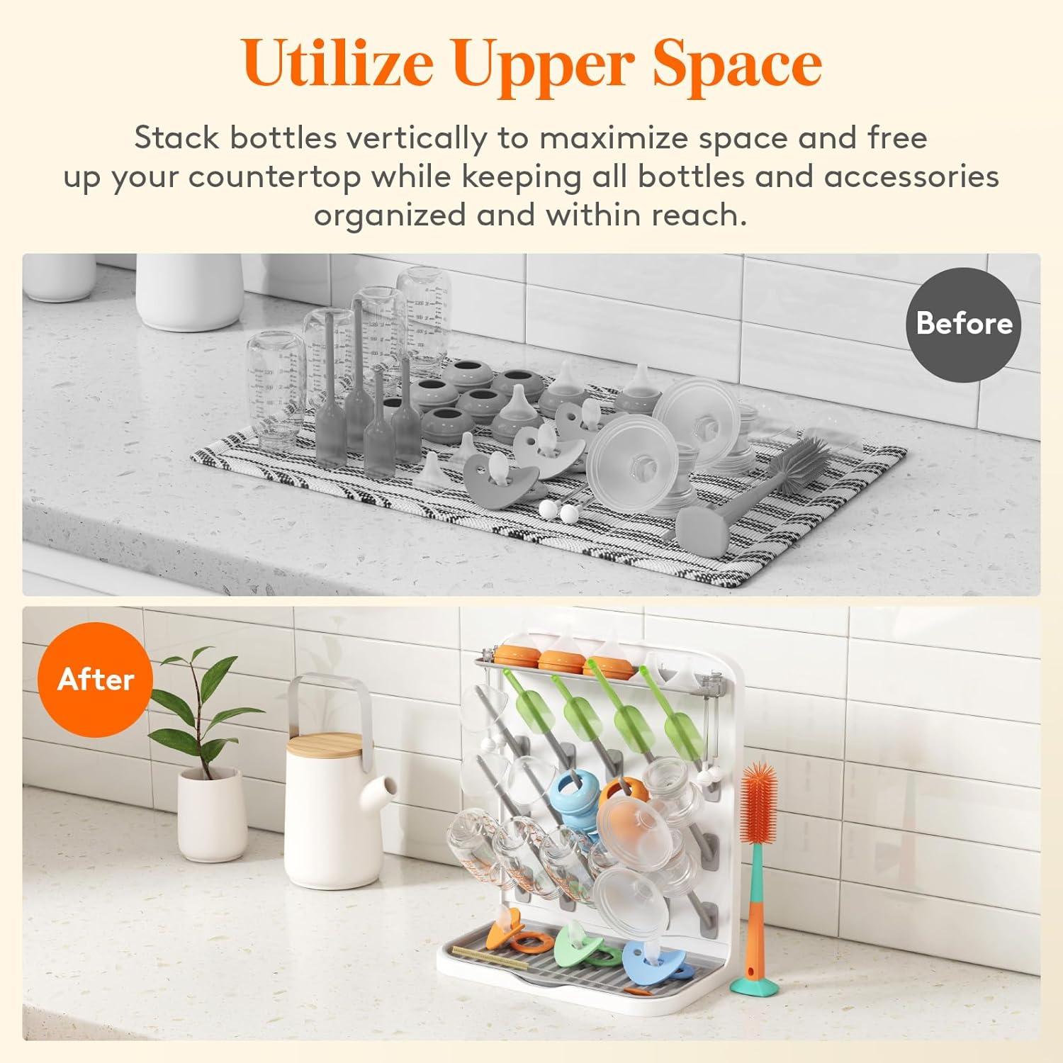 imageLifewit Baby Bottle Drying Rack with 10 Hooks Vertical Rack Dryer with Removable Pacifiers Box Drip Tray Space Saving Countertop Holder Organizer for Weighted Straws Pump Partswithout Drain Mat