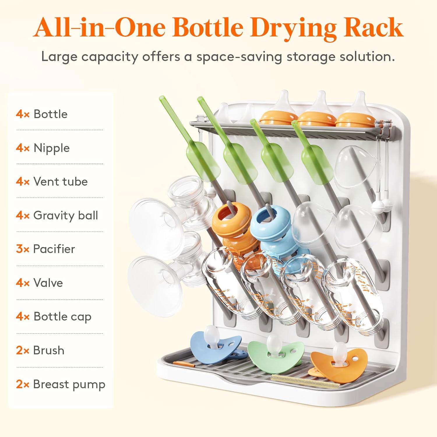 imageLifewit Baby Bottle Drying Rack with 10 Hooks Vertical Rack Dryer with Removable Pacifiers Box Drip Tray Space Saving Countertop Holder Organizer for Weighted Straws Pump Partswithout Drain Mat