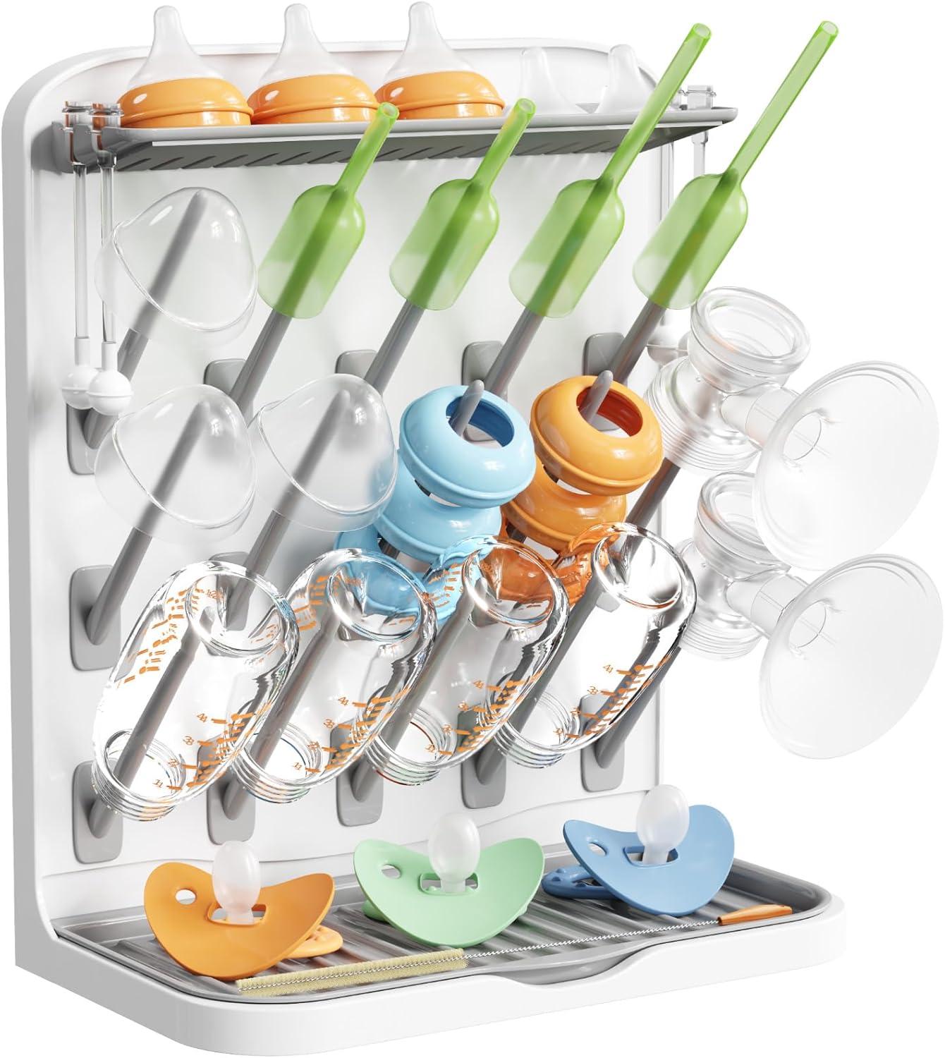 imageLifewit Baby Bottle Drying Rack with 10 Hooks Vertical Rack Dryer with Removable Pacifiers Box Drip Tray Space Saving Countertop Holder Organizer for Weighted Straws Pump Partswithout Drain Mat