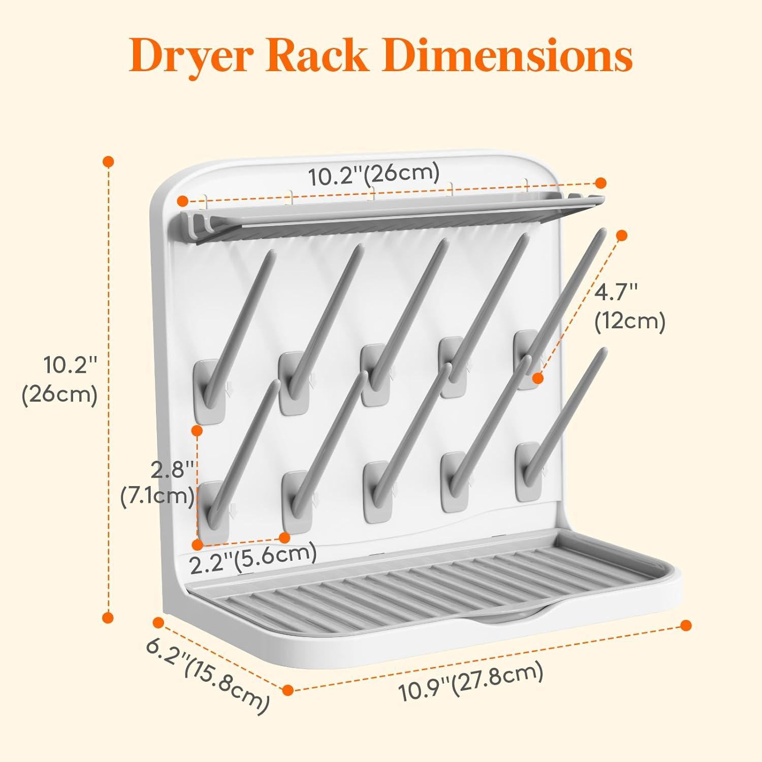 imageLifewit Baby Bottle Drying Rack with 10 Hooks Vertical Rack Dryer with Removable Pacifiers Box Drip Tray Space Saving Countertop Holder Organizer for Weighted Straws Pump Partswithout Drain Mat