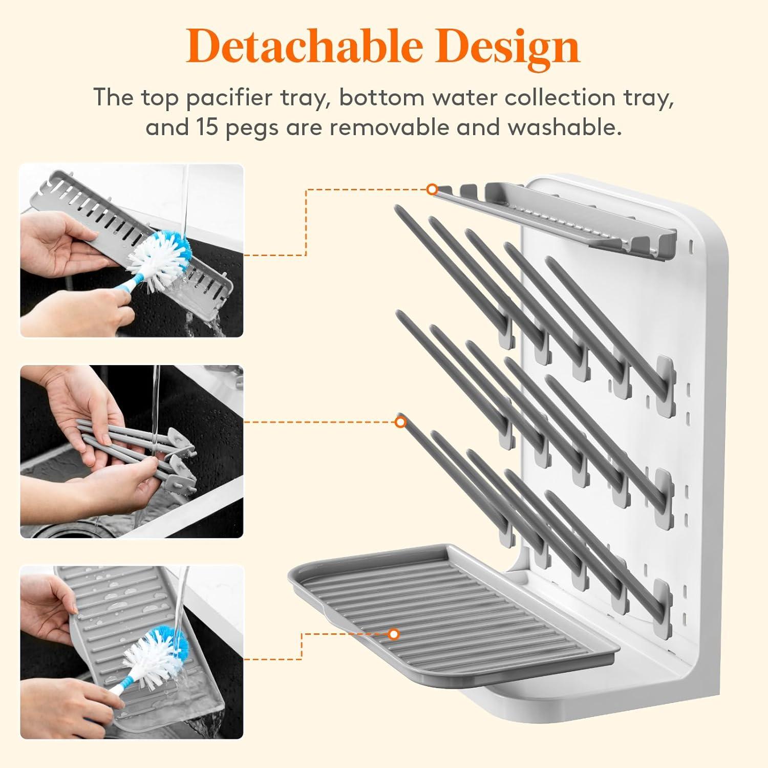 imageLifewit Baby Bottle Drying Rack with 10 Hooks Vertical Rack Dryer with Removable Pacifiers Box Drip Tray Space Saving Countertop Holder Organizer for Weighted Straws Pump Partswithout Drain Mat