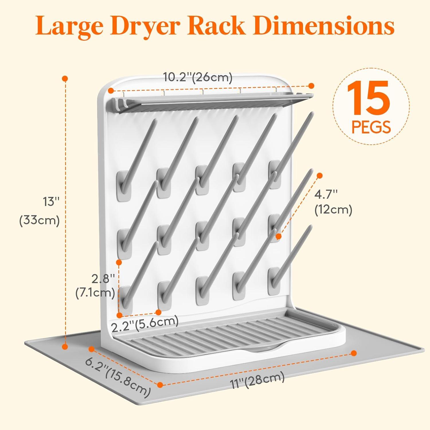 imageLifewit Baby Bottle Drying Rack with 10 Hooks Vertical Rack Dryer with Removable Pacifiers Box Drip Tray Space Saving Countertop Holder Organizer for Weighted Straws Pump Partswithout Drain Mat