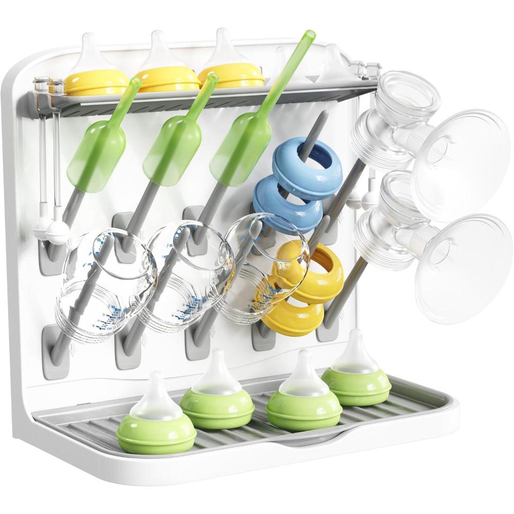 imageLifewit Baby Bottle Drying Rack with 10 Hooks Vertical Rack Dryer with Removable Pacifiers Box Drip Tray Space Saving Countertop Holder Organizer for Weighted Straws Pump Partswithout Drain Mat