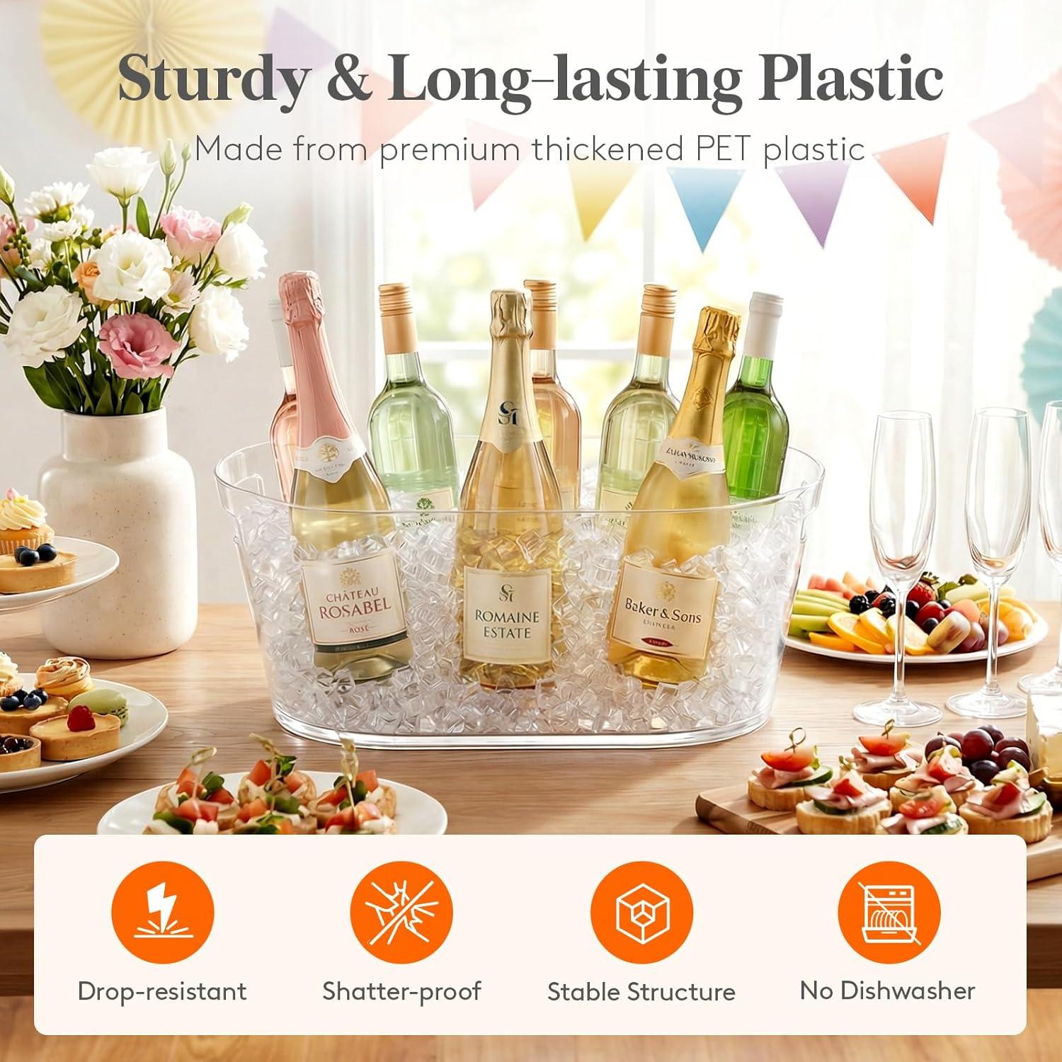 imageLifewit 115L Ice Bucket for Parties 2 Pcs Large Plastic Drink Cooler for Champagne Wine Beer Clear Beverage Tub for Mimosa amp Cocktail Bar Portable Chiller for Party Hosting amp Serving1