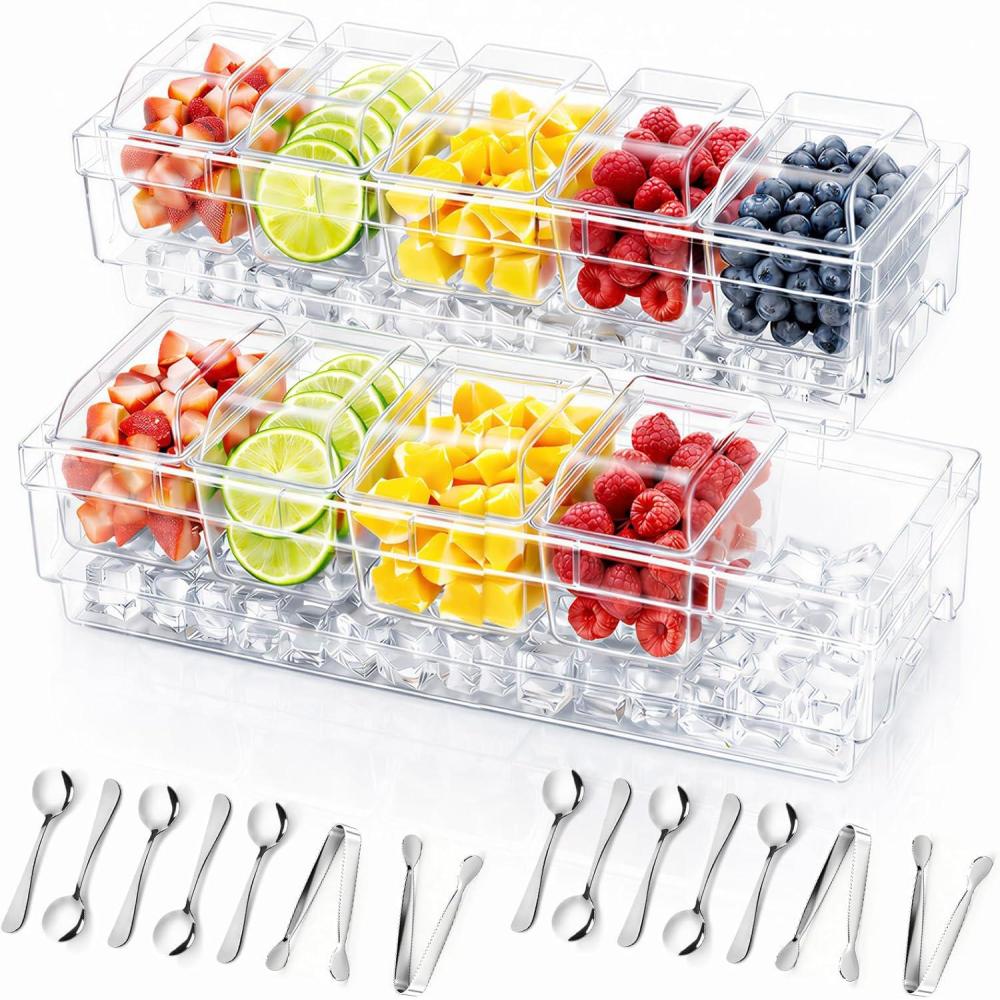 imageLifewit Chilled Condiment Containers with Lids Plastic Taco Bar Serving Set for Party with 5 Containers Ice Garnish Tray for Mimosa Bar Supplies Clear Serving Platter for Fruit Salad Snack2