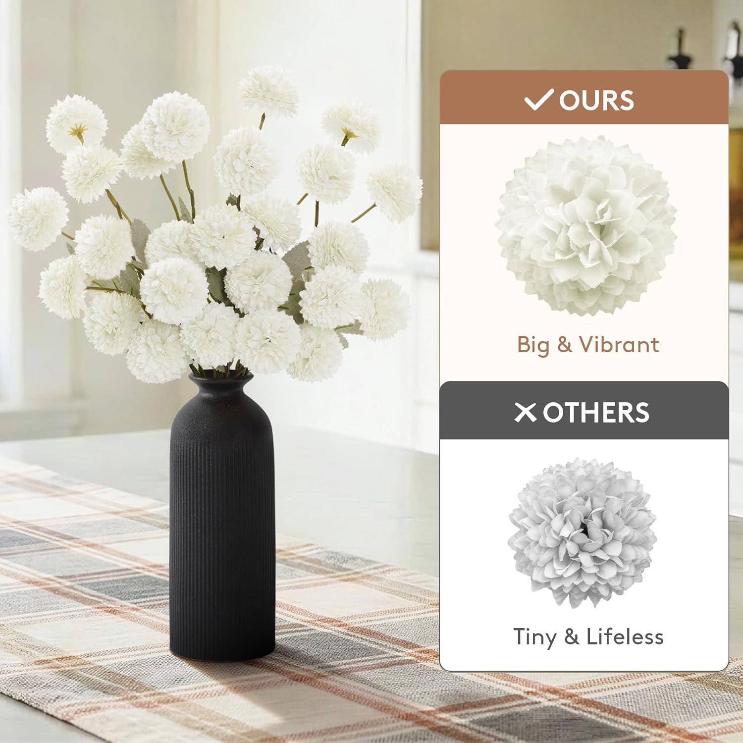 imageLifewit 5 Pcs Beige Artificial Flower for Vase Faux Silk Mums Ball with Long Stems for Home Decor Wedding Bulk Fake Small Chrysanthemums for Floral Arrangement Pom Pom for Bouquets CenterpiecesWhite