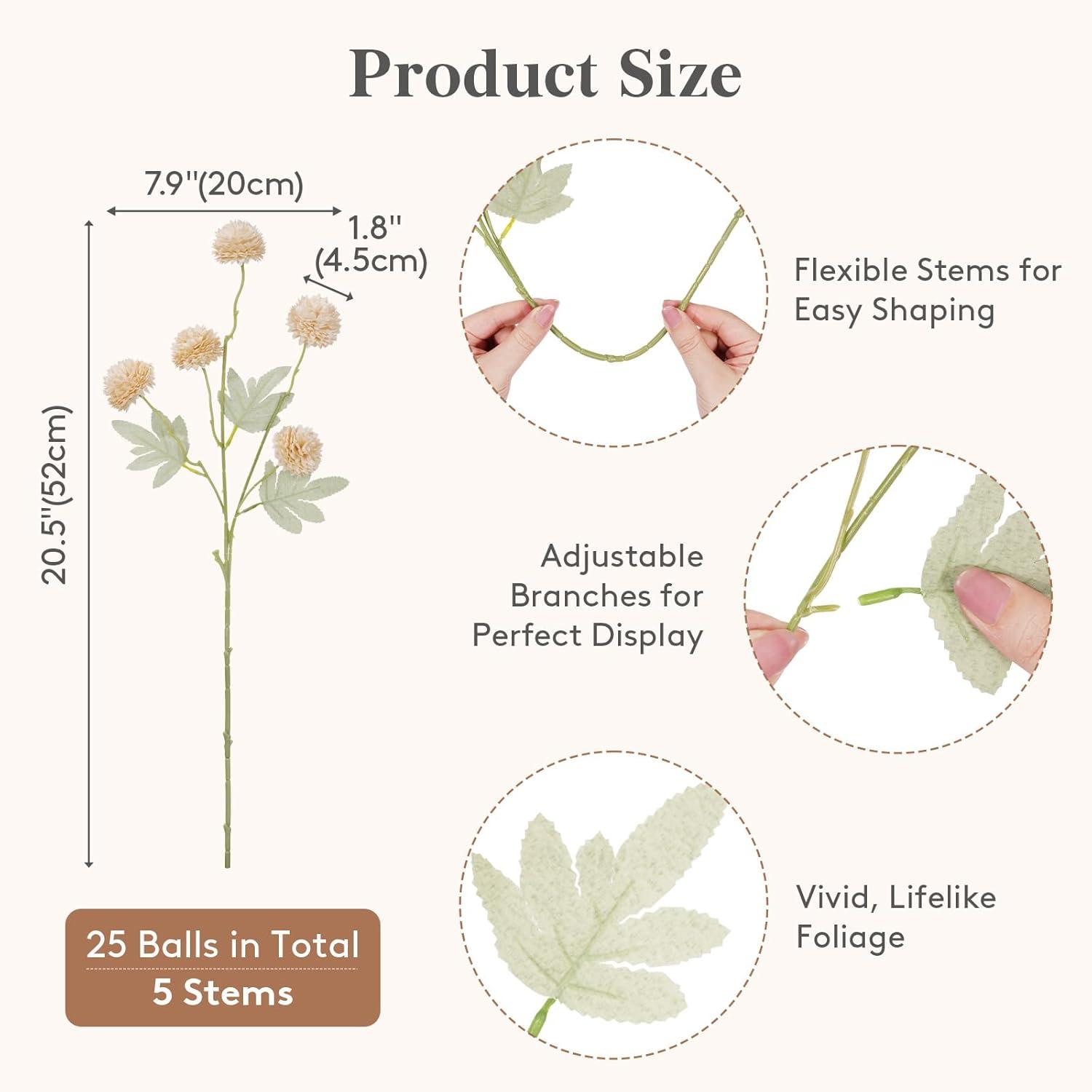 imageLifewit 5 Pcs Beige Artificial Flower for Vase Faux Silk Mums Ball with Long Stems for Home Decor Wedding Bulk Fake Small Chrysanthemums for Floral Arrangement Pom Pom for Bouquets CenterpiecesBeige
