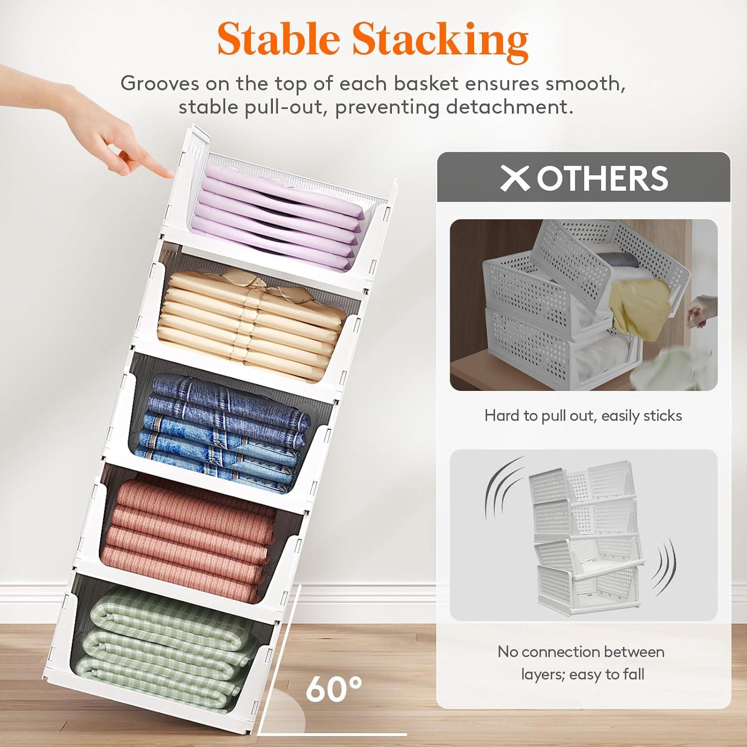 imageLifewit 6 Pack Stackable Closet Organizers and Storage Basket for Clothes Plastic Sweater Storage Bins for Wardrobe Multifunctional Pants Organizer for RV Pantry Kitchen Dorm 32 cm126 inchL20