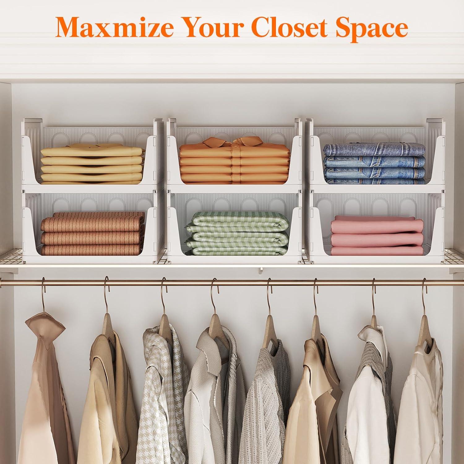 imageLifewit 6 Pack Stackable Closet Organizers and Storage Basket for Clothes Plastic Sweater Storage Bins for Wardrobe Multifunctional Pants Organizer for RV Pantry Kitchen Dorm 32 cm126 inchL12