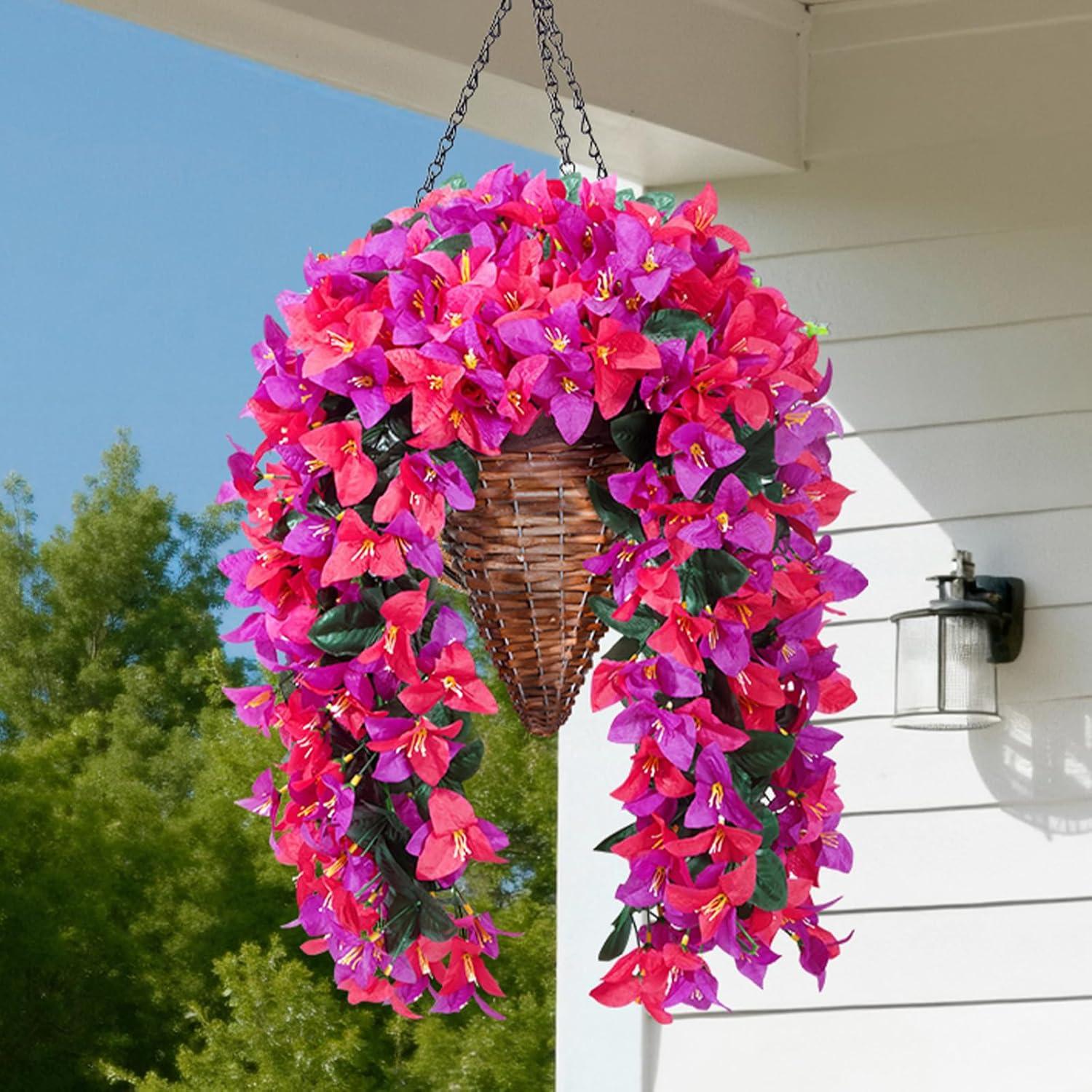 imageLifewit Artificial Bougainvillea Flowers 2 PCS Plastic Long Trailing Vines Fake Flowers for Outdoor Indoor Garden Porch Patio Balcony Decor UV Resistant Hot PinkPurple Hot Pink