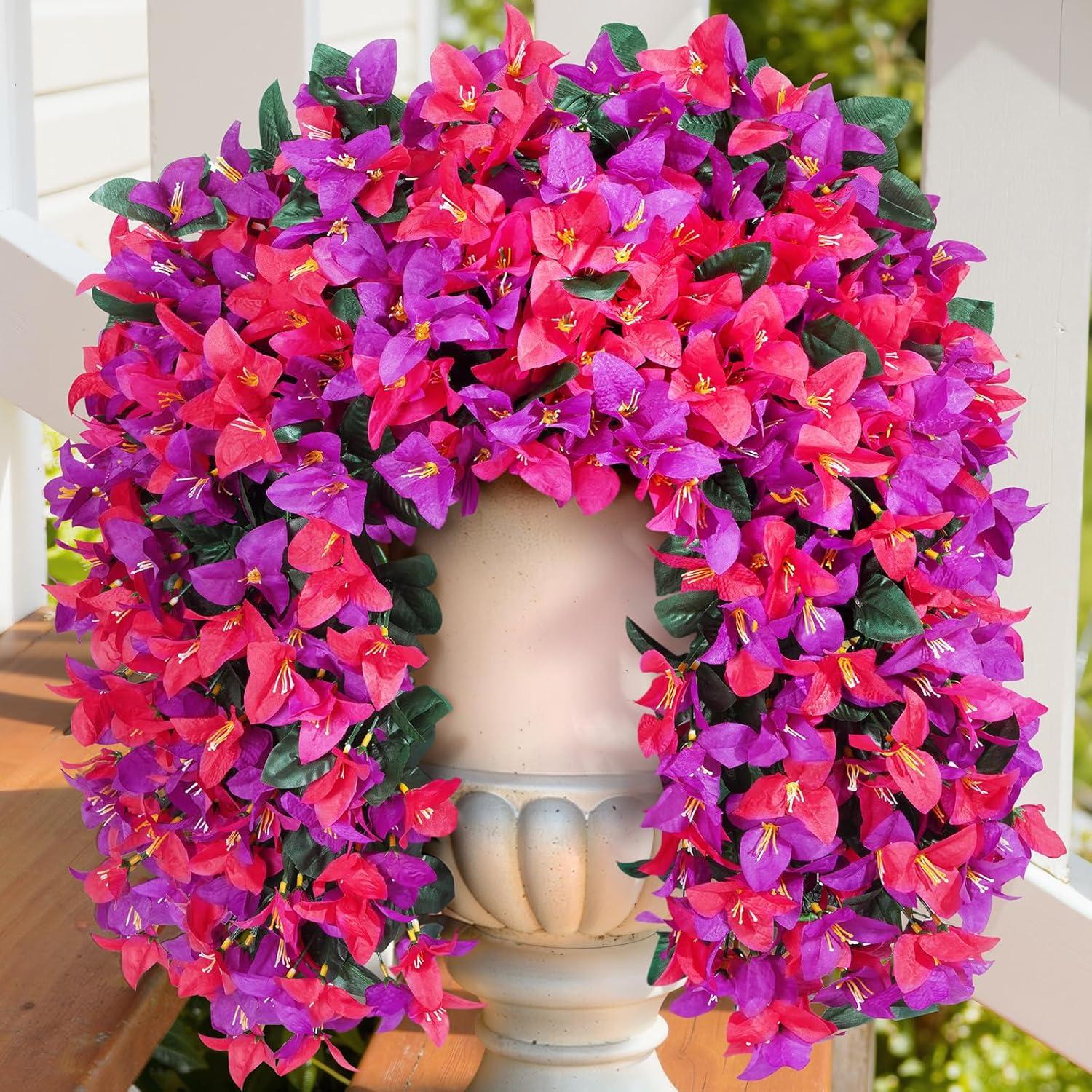 imageLifewit Artificial Bougainvillea Flowers 2 PCS Plastic Long Trailing Vines Fake Flowers for Outdoor Indoor Garden Porch Patio Balcony Decor UV Resistant Hot PinkPurple Hot Pink