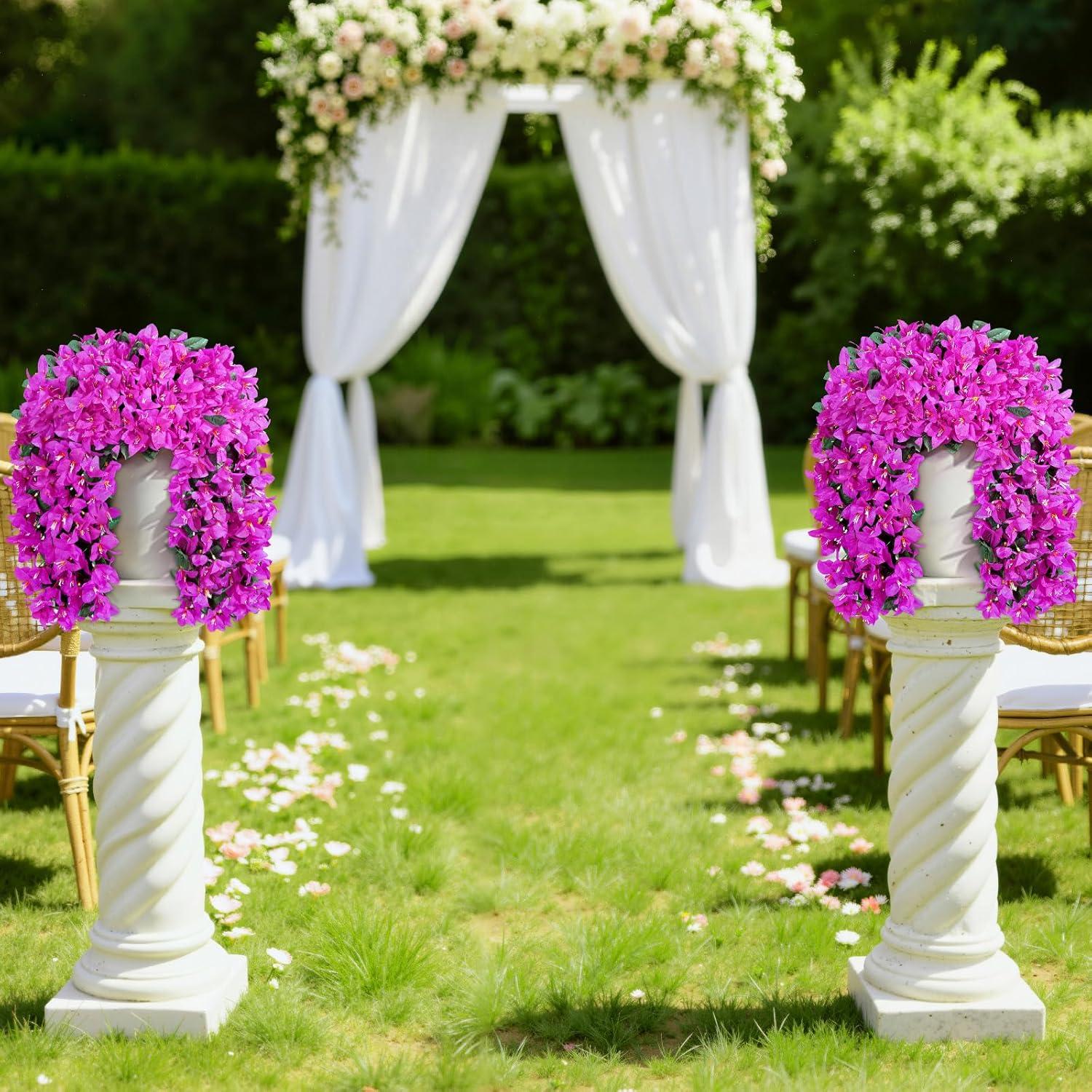 imageLifewit Artificial Bougainvillea Flowers 2 PCS Plastic Long Trailing Vines Fake Flowers for Outdoor Indoor Garden Porch Patio Balcony Decor UV Resistant Hot PinkPurple