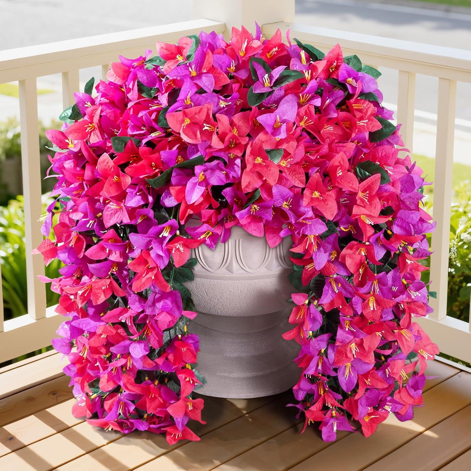 imageLifewit Artificial Bougainvillea Flowers 2 PCS Plastic Long Trailing Vines Fake Flowers for Outdoor Indoor Garden Porch Patio Balcony Decor UV Resistant Hot PinkPurple Hot Pink