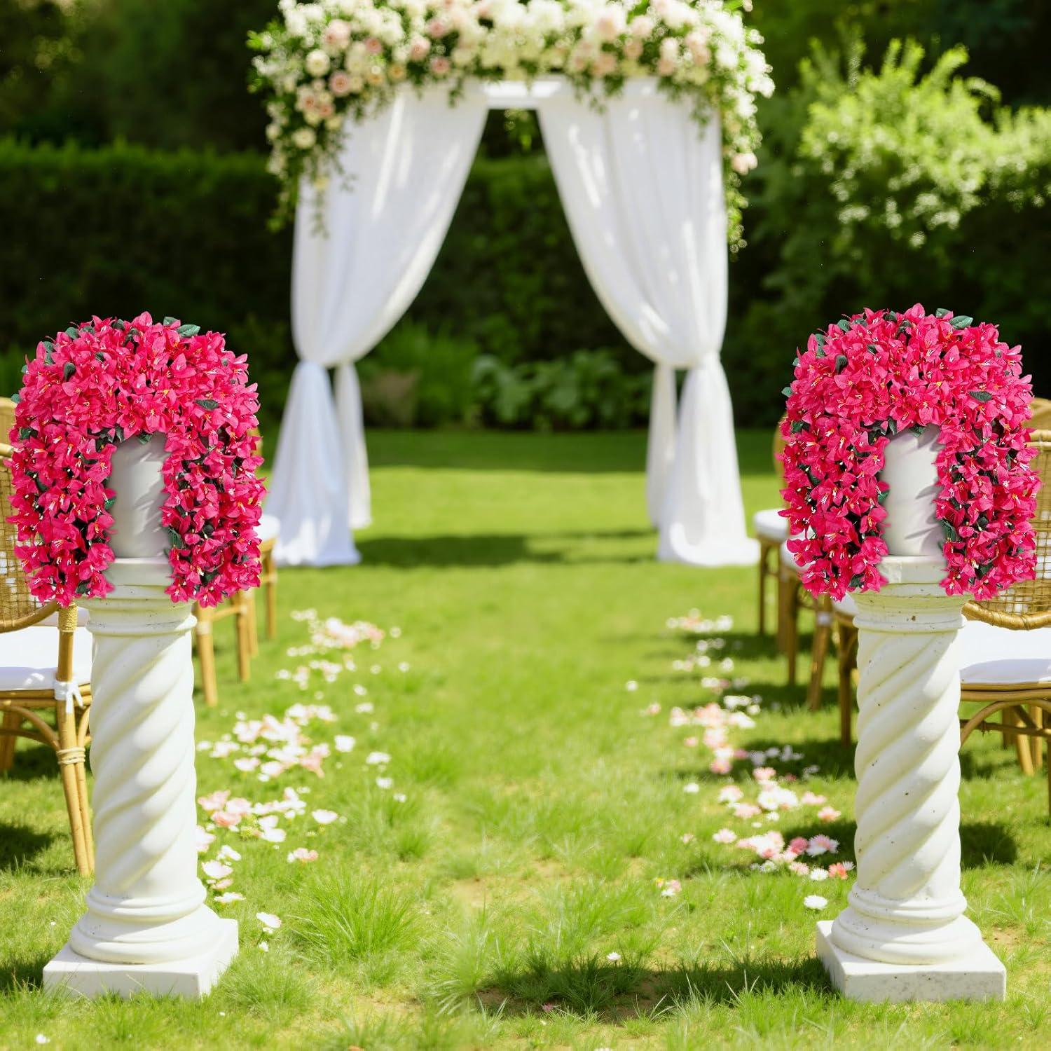 imageLifewit Artificial Bougainvillea Flowers 2 PCS Plastic Long Trailing Vines Fake Flowers for Outdoor Indoor Garden Porch Patio Balcony Decor UV Resistant Hot PinkHot Pink
