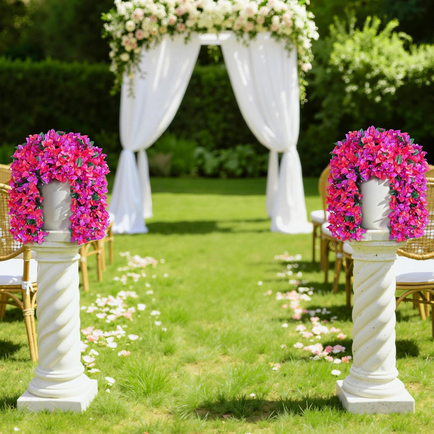 imageLifewit Artificial Bougainvillea Flowers 2 PCS Plastic Long Trailing Vines Fake Flowers for Outdoor Indoor Garden Porch Patio Balcony Decor UV Resistant Hot PinkPurple Hot Pink