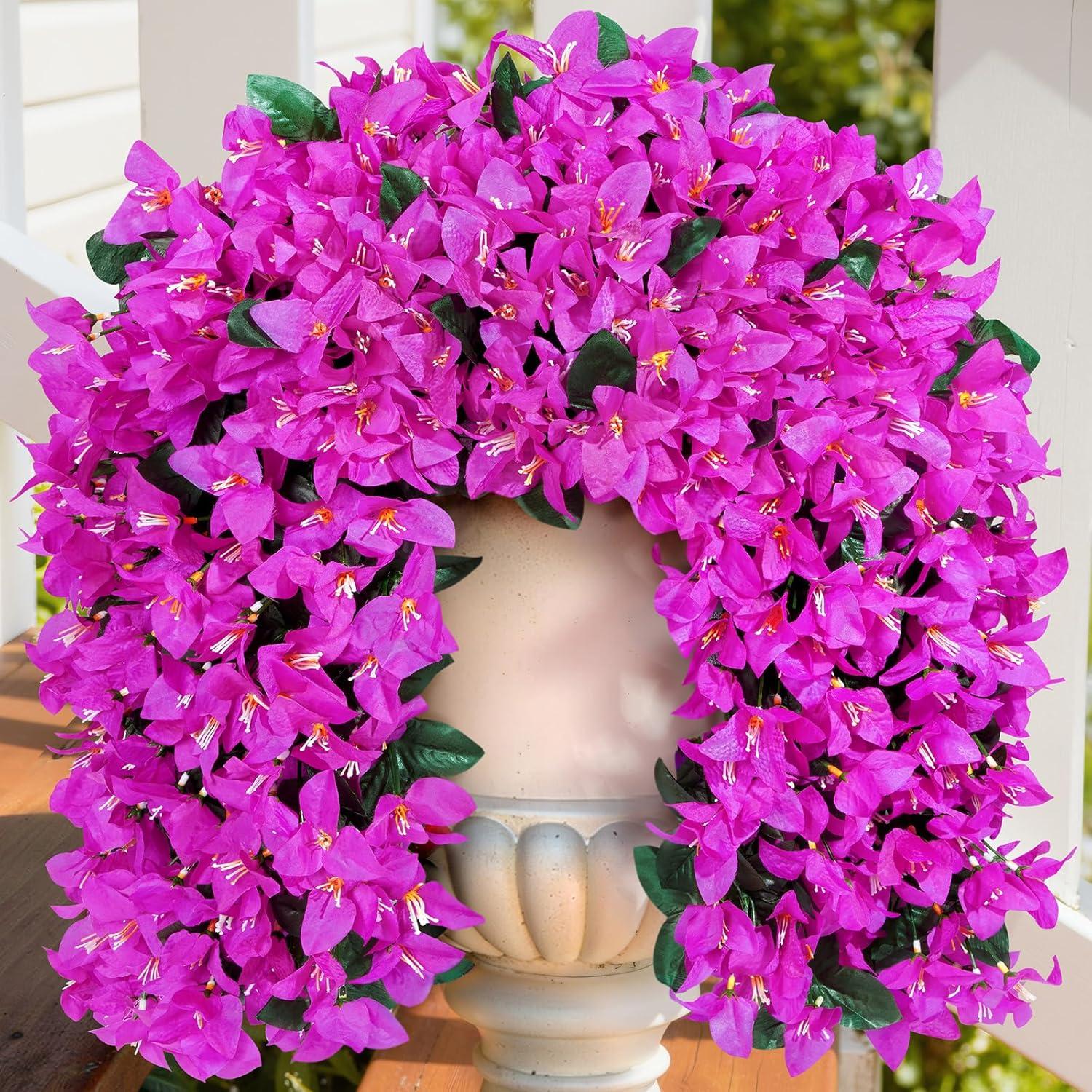 imageLifewit Artificial Bougainvillea Flowers 2 PCS Plastic Long Trailing Vines Fake Flowers for Outdoor Indoor Garden Porch Patio Balcony Decor UV Resistant Hot PinkPurple