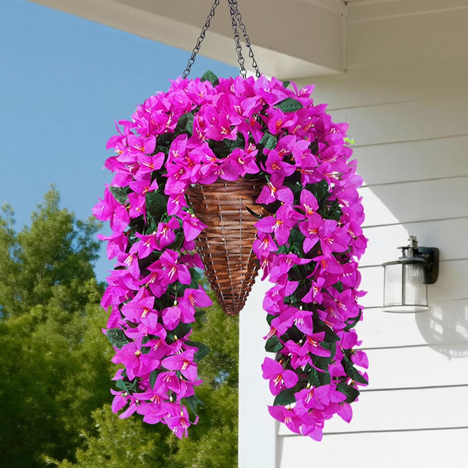 imageLifewit Artificial Bougainvillea Flowers 2 PCS Plastic Long Trailing Vines Fake Flowers for Outdoor Indoor Garden Porch Patio Balcony Decor UV Resistant Hot PinkPurple