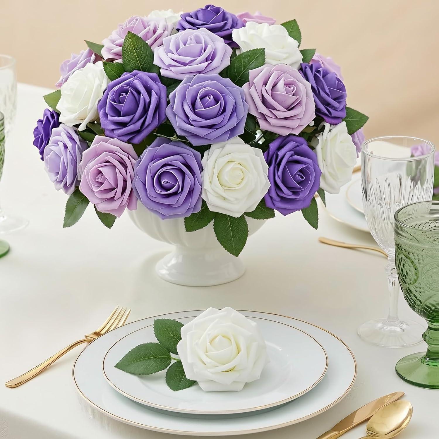 imageLifewit Artificial Flowers 25 Pcs Ivory Foam Real Looking Roses with Stems Fake Roses for DIY Wedding Bouquets Centerpieces Arrangements Valentine DecorationsIvory