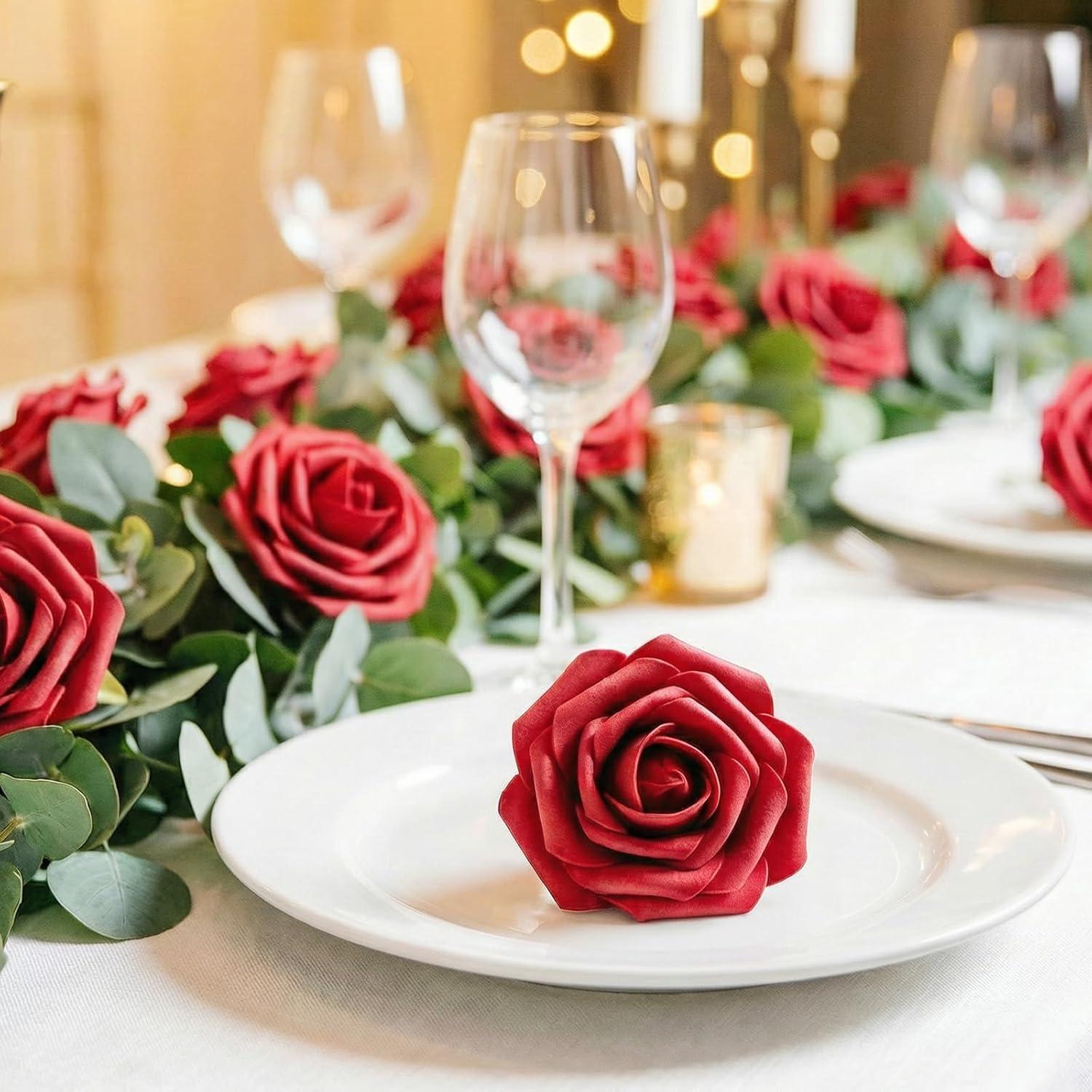 imageLifewit Artificial Flowers 25 Pcs Ivory Foam Real Looking Roses with Stems Fake Roses for DIY Wedding Bouquets Centerpieces Arrangements Valentine DecorationsDark Red
