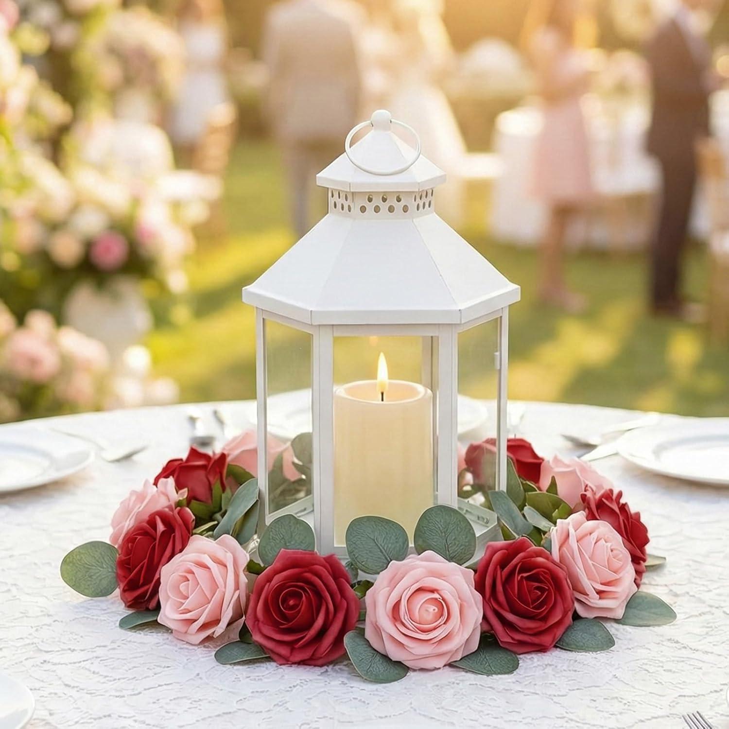 imageLifewit Artificial Flowers 25 Pcs Ivory Foam Real Looking Roses with Stems Fake Roses for DIY Wedding Bouquets Centerpieces Arrangements Valentine DecorationsDark Red