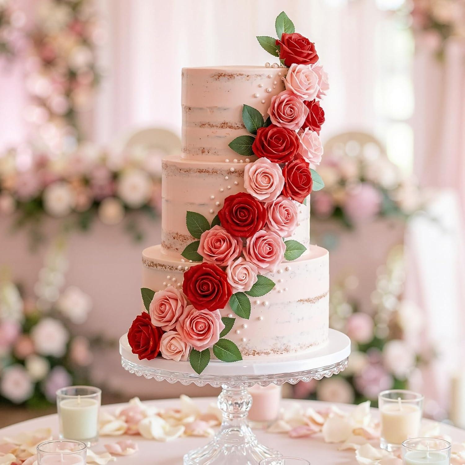 imageLifewit Artificial Flowers 25 Pcs Ivory Foam Real Looking Roses with Stems Fake Roses for DIY Wedding Bouquets Centerpieces Arrangements Valentine DecorationsDark Red