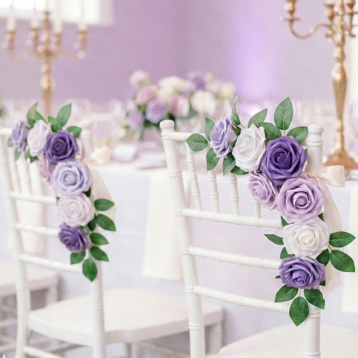 imageLifewit Artificial Flowers 25 Pcs Ivory Foam Real Looking Roses with Stems Fake Roses for DIY Wedding Bouquets Centerpieces Arrangements Valentine DecorationsIvory Purple Mix
