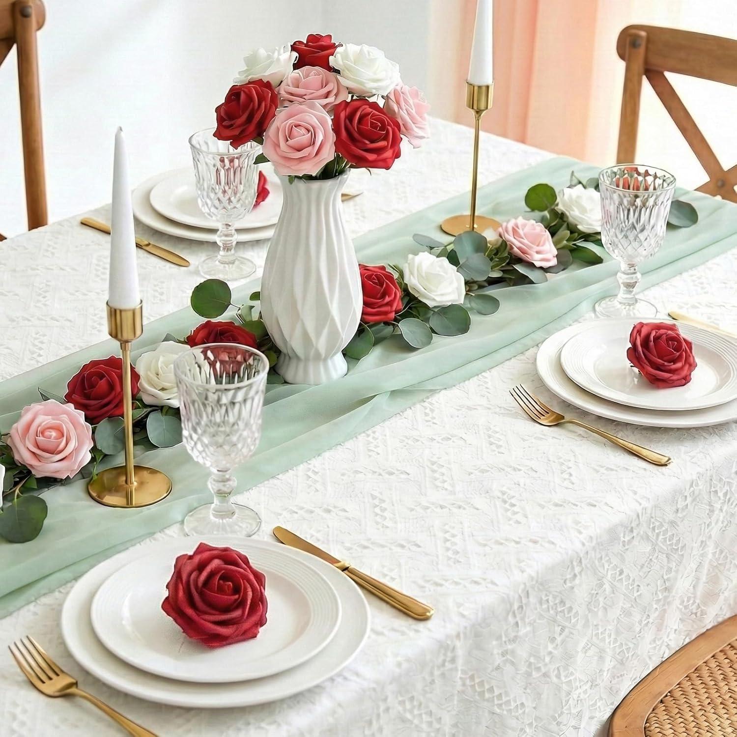 imageLifewit Artificial Flowers 25 Pcs Ivory Foam Real Looking Roses with Stems Fake Roses for DIY Wedding Bouquets Centerpieces Arrangements Valentine DecorationsDark Red