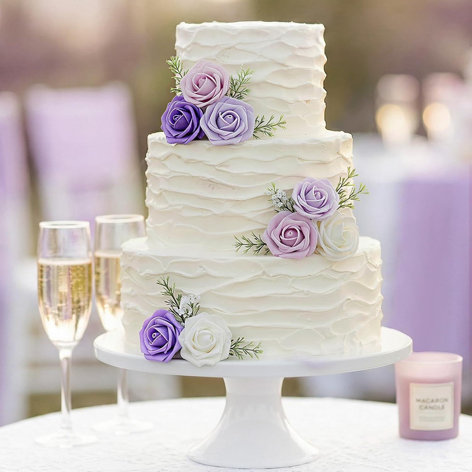 imageLifewit Artificial Flowers 25 Pcs Ivory Foam Real Looking Roses with Stems Fake Roses for DIY Wedding Bouquets Centerpieces Arrangements Valentine DecorationsIvory Purple Mix