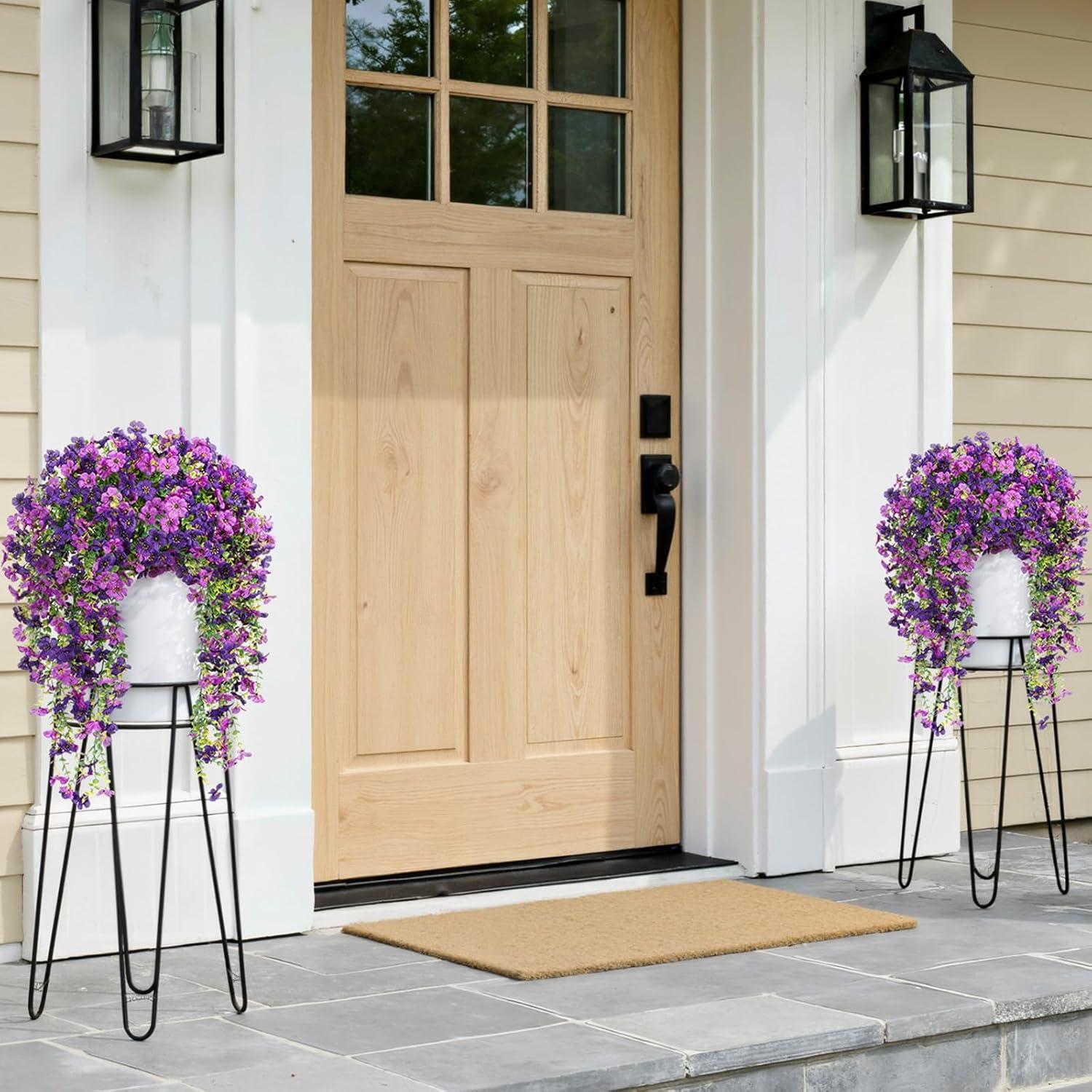 imageLifewit Artificial Hanging Daisy Flowers UV Resistant Plastic Fake Flowers for Outdoor Indoor Garden Porch Patio Balcony Decor 2 Upright Stems 2 Hanging Vines Combo Double Purple6 Pcs