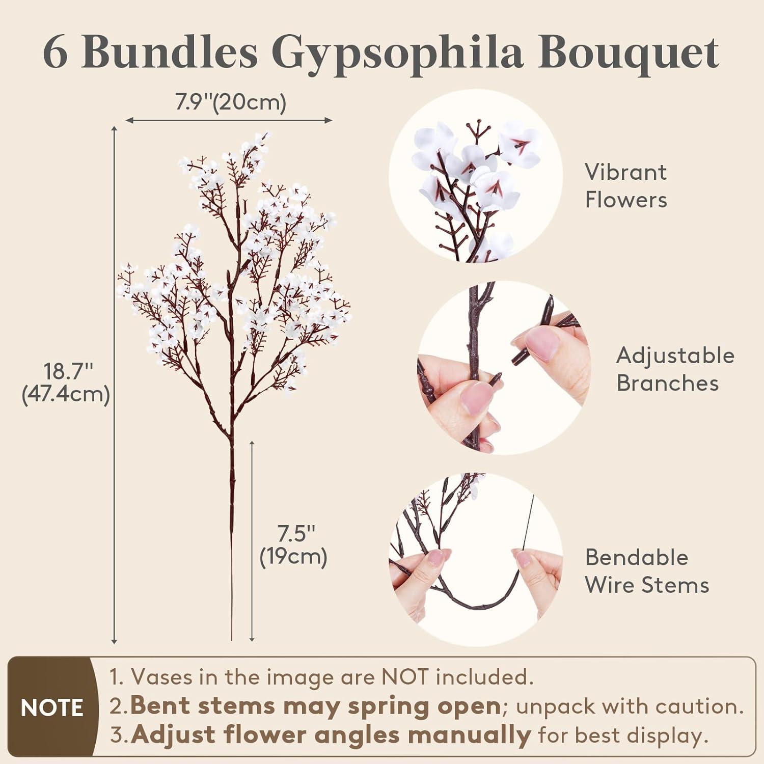 imageLifewit Babys Breath Artificial Flowers Silk Gypsophila Faux Floral Stems for Wedding Bouquets Home Decor Centerpieces DIY Arrangements Farmhouse amp Party Decorations Beige Brown 6 BundlesWhite