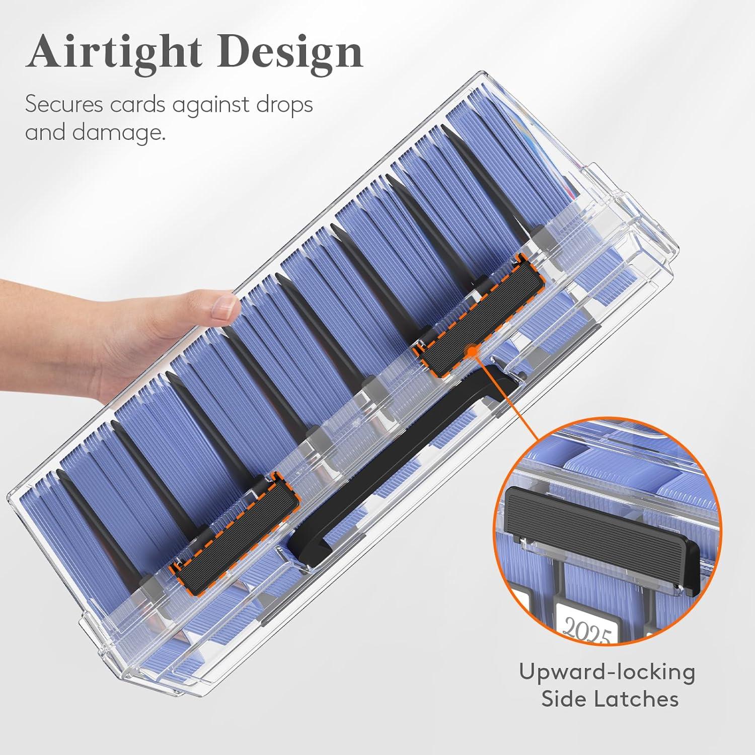 imageLifewit Trading Card Storage Box with 8 Adjustable Dividers Reinforced Latch Deck Box with Writable Labels Stackable Case Fit for MTG Sport Cards up to 900 Unsleeve180 with Toploader 2 Pack4